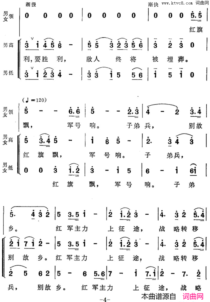 告别表演大合唱_红军不怕远征难_选曲简谱