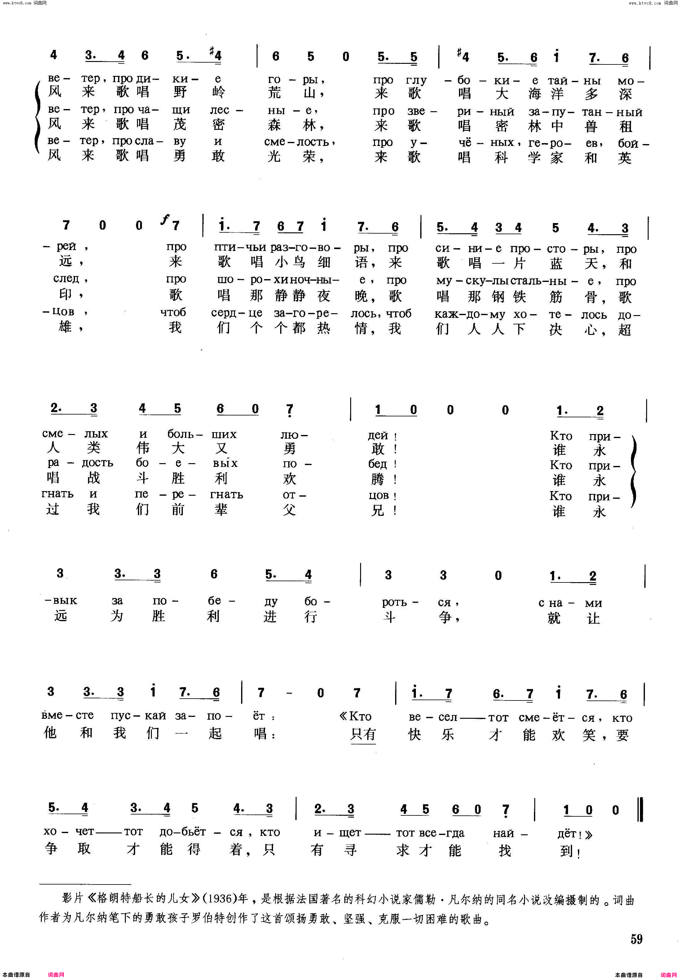 快乐的风【俄】苏联影片_格兰特船长的儿女_插曲简谱