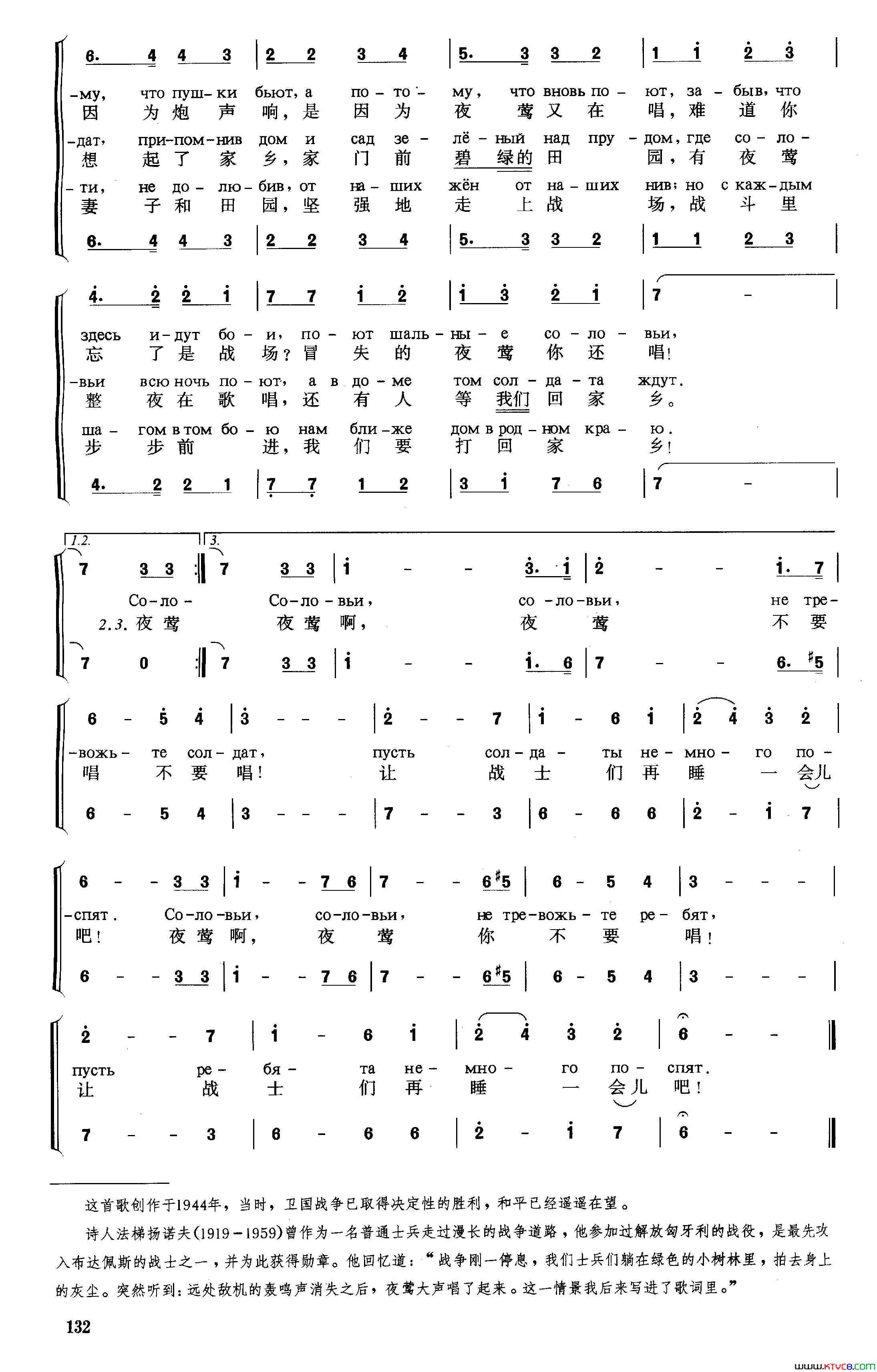 [俄]春天来到了我们战场又名：夜莺简谱