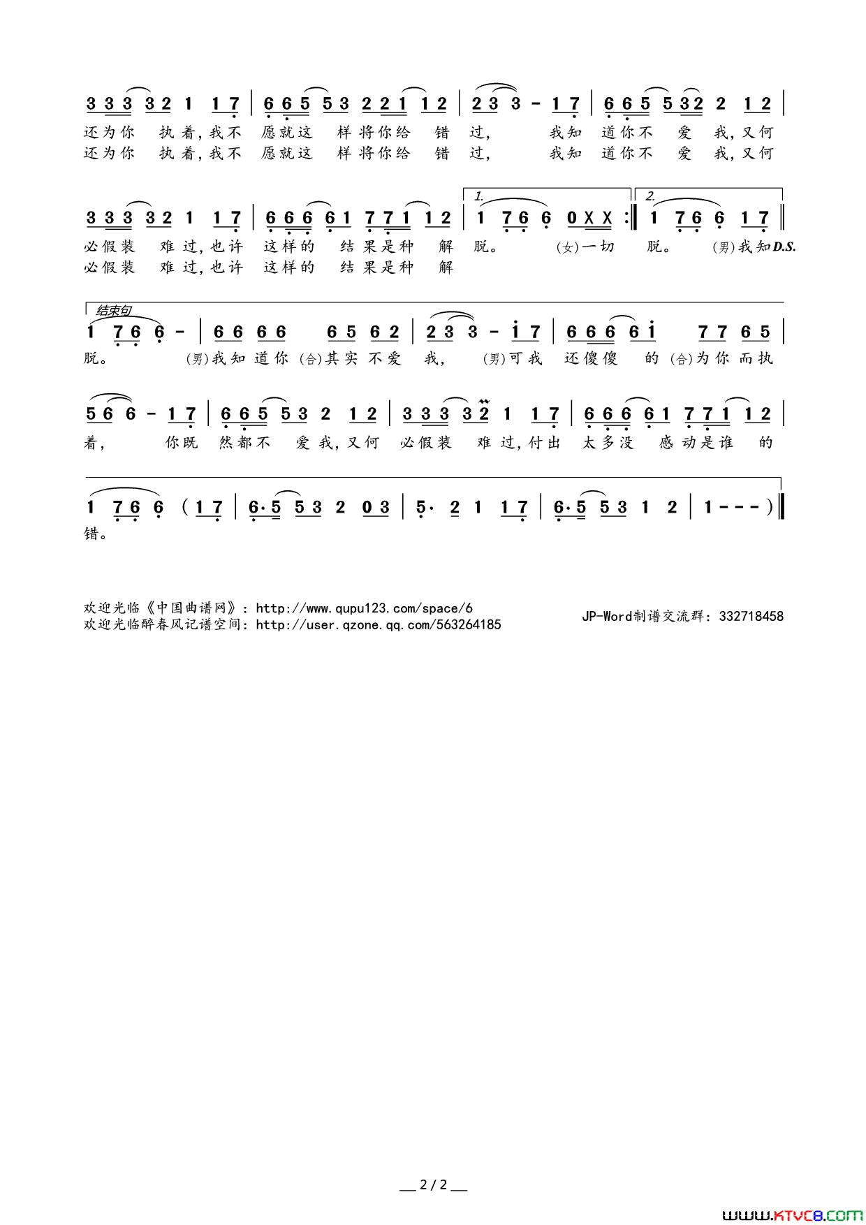 我知道你不爱我简谱_威仔演唱_威仔/威仔词曲