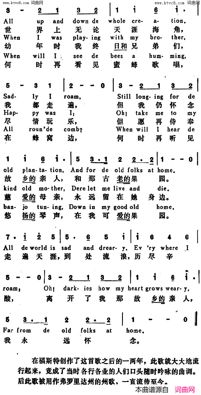 故乡的亲人Old_Folks_At_Home简谱