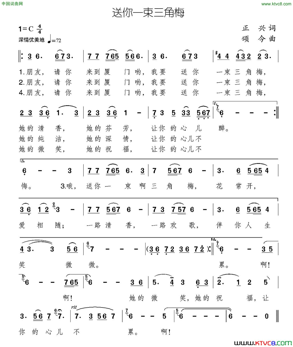 送你一束三角梅简谱