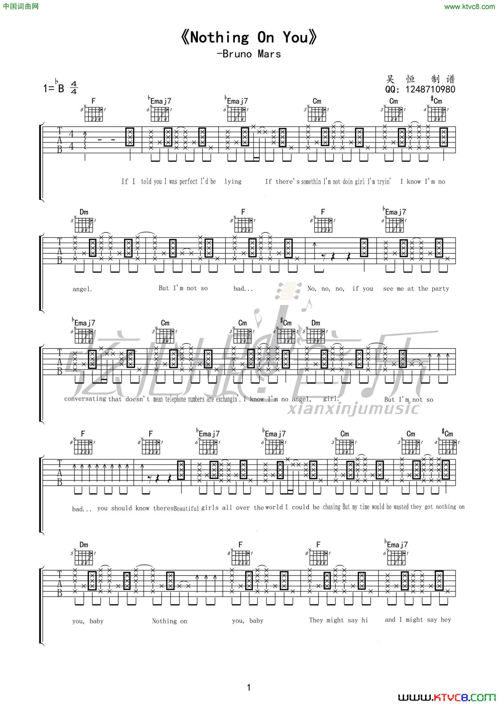 _nothingonyou_简谱