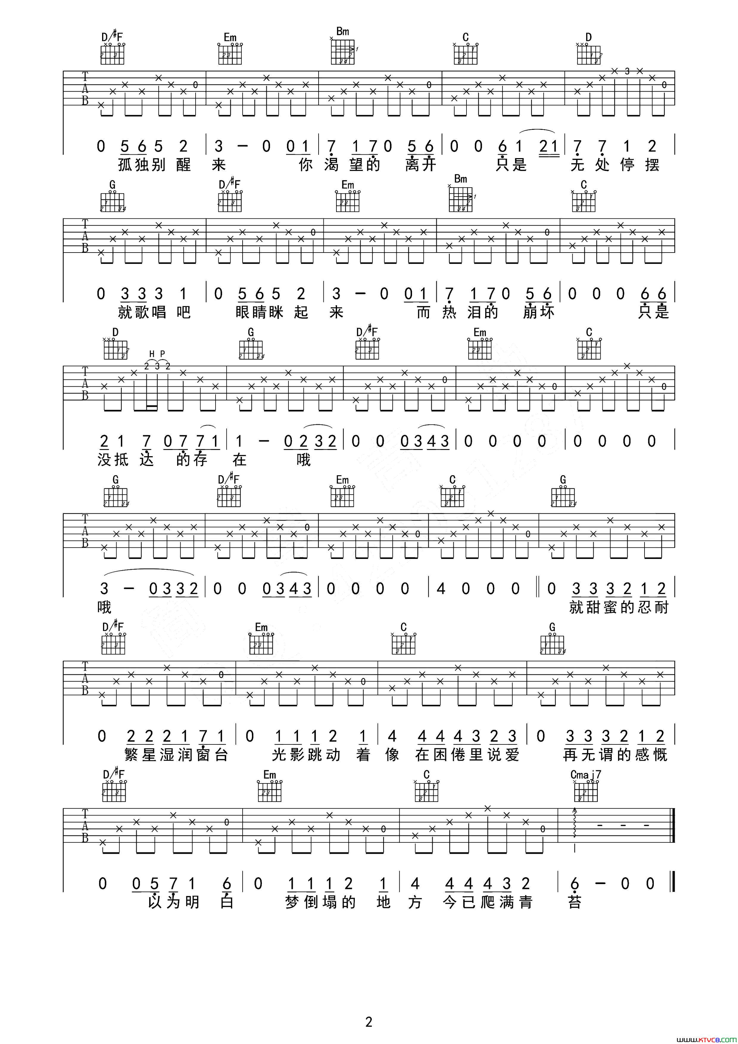 理想三旬吉他六线谱简谱_陈鸿宇演唱