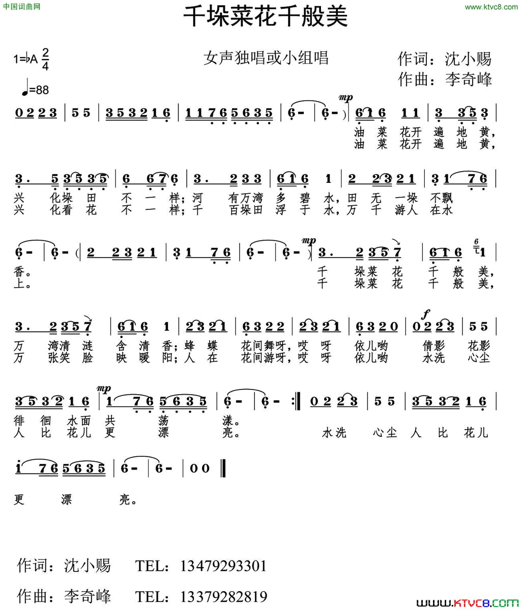 千垛菜花千般美简谱