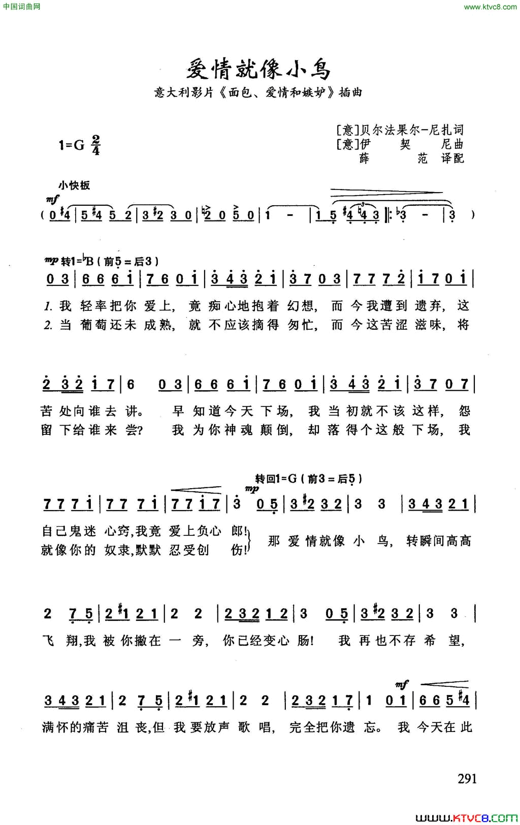 爱情就像小鸟简谱