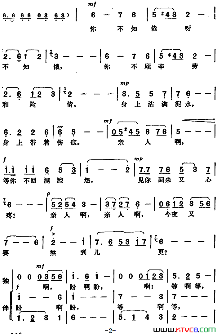 月夜盼归人电视歌舞_英雄的雕像_选曲简谱