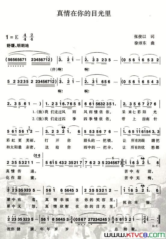 真情在你的目光里简谱
