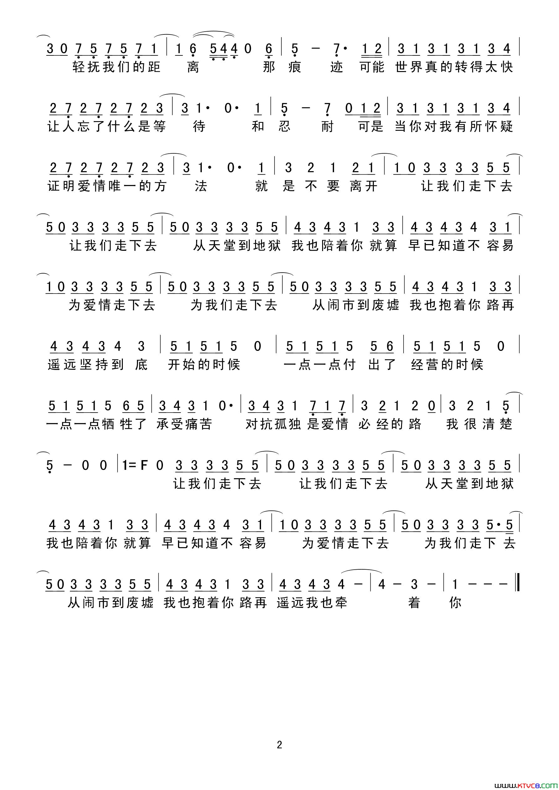 让我们走下去简谱简谱_容祖儿演唱_陈咏谦/谢霆锋词曲