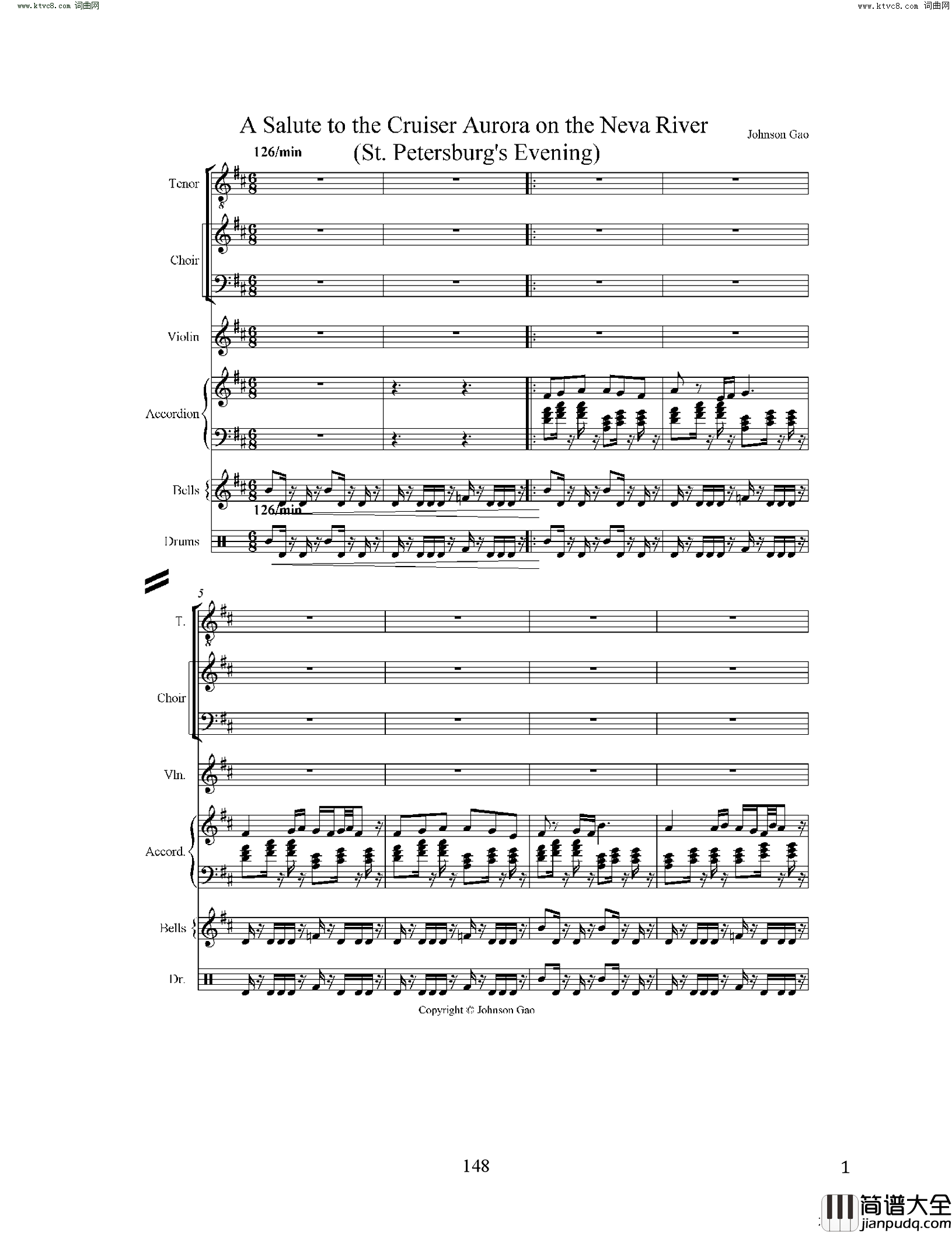 夕照圣彼得堡简谱_Johnson_Gao曲谱