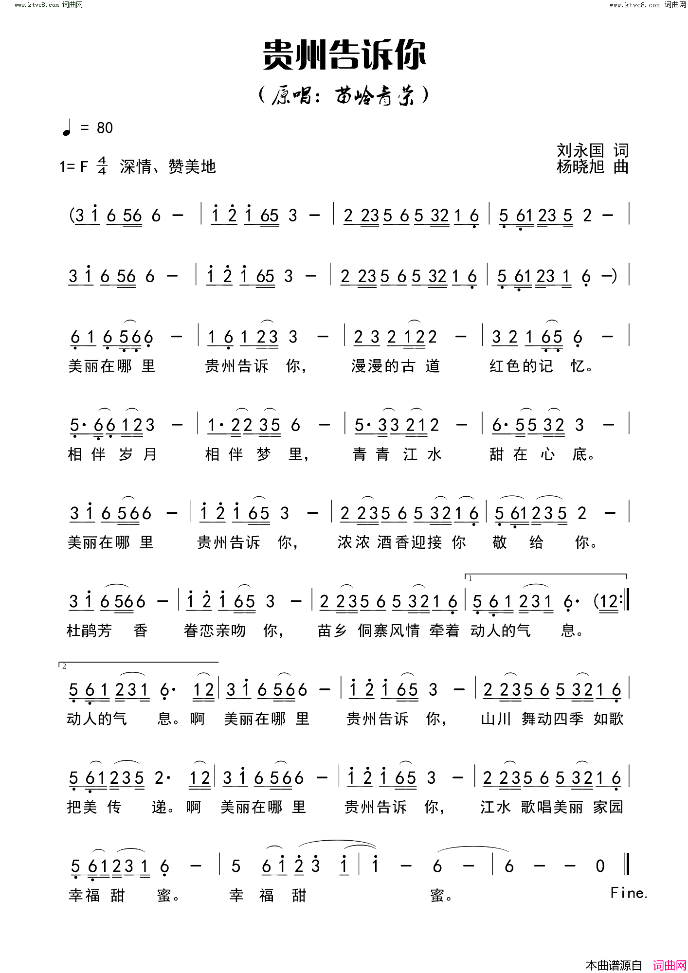 贵州告诉你简谱_刘永国曲谱