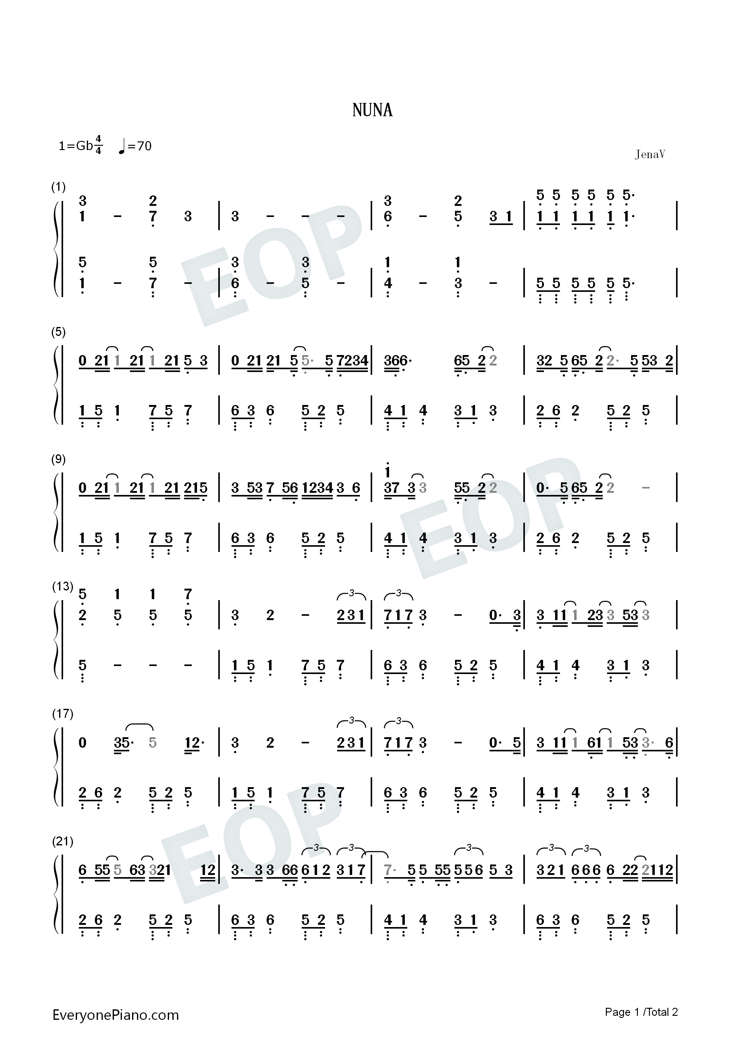 NUNA钢琴简谱_队长演唱