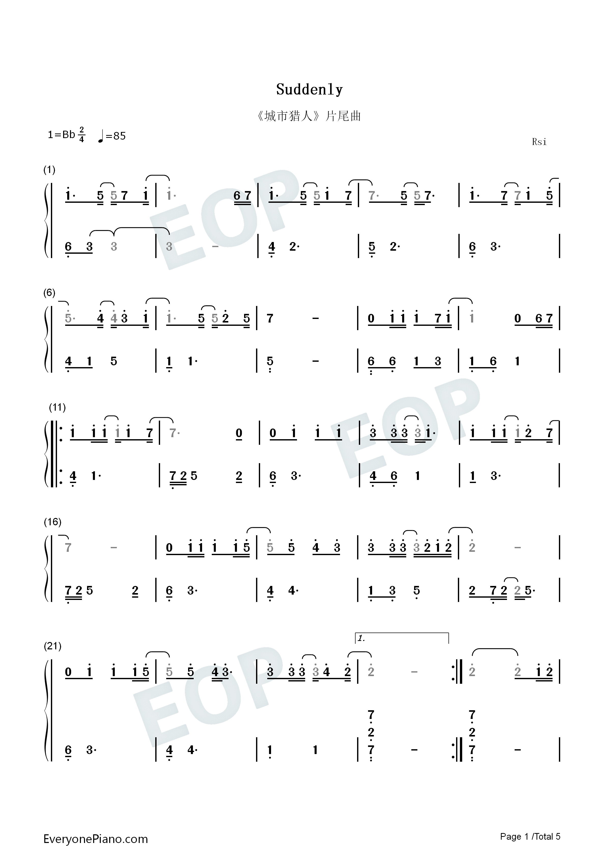 Suddenly钢琴简谱_金宝京演唱