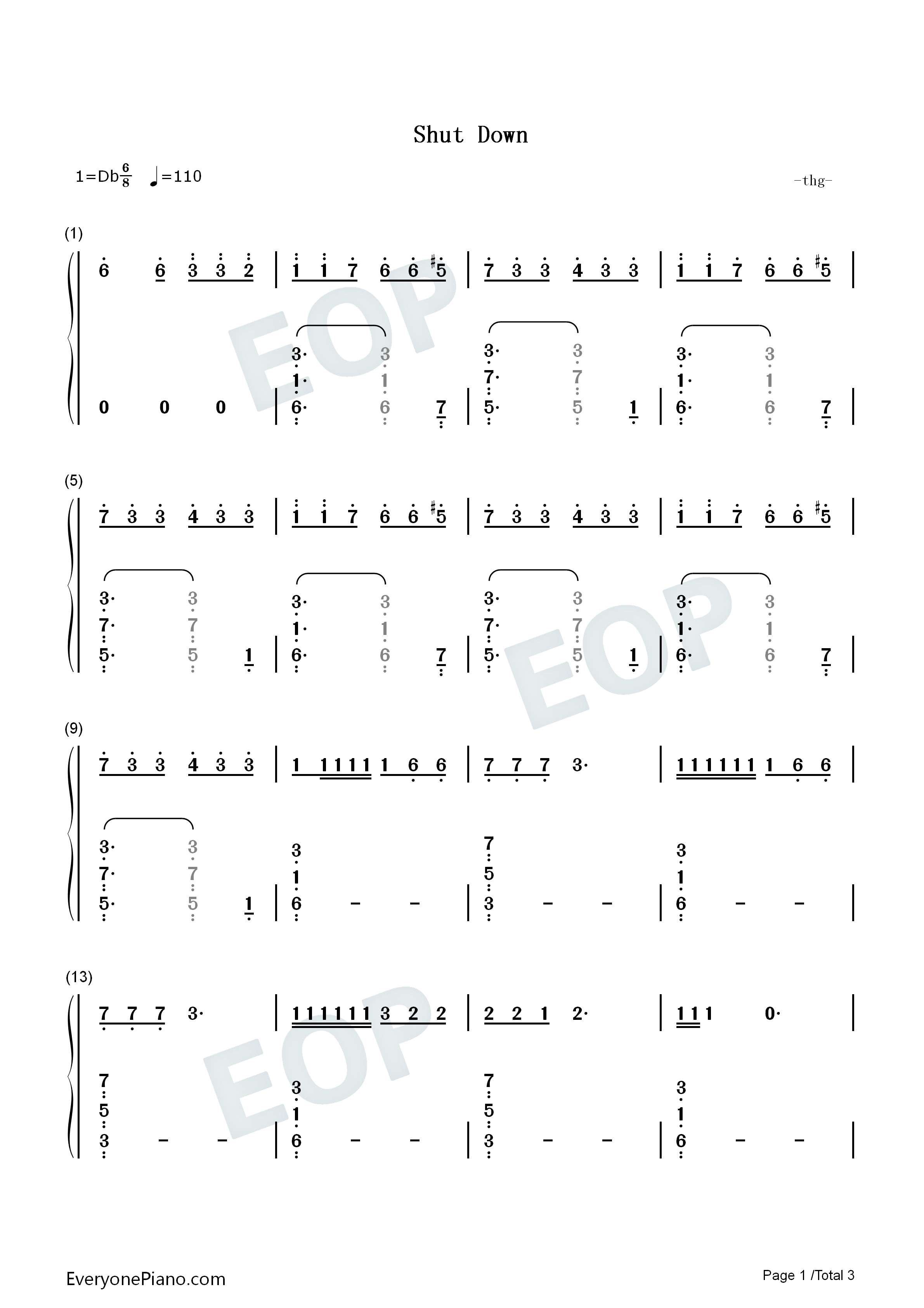 Shut_Down钢琴简谱_Blackpink演唱