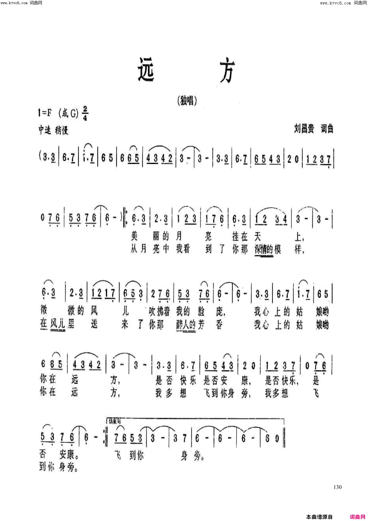 远方简谱_罗序中演唱_刘昌贵/刘昌贵词曲