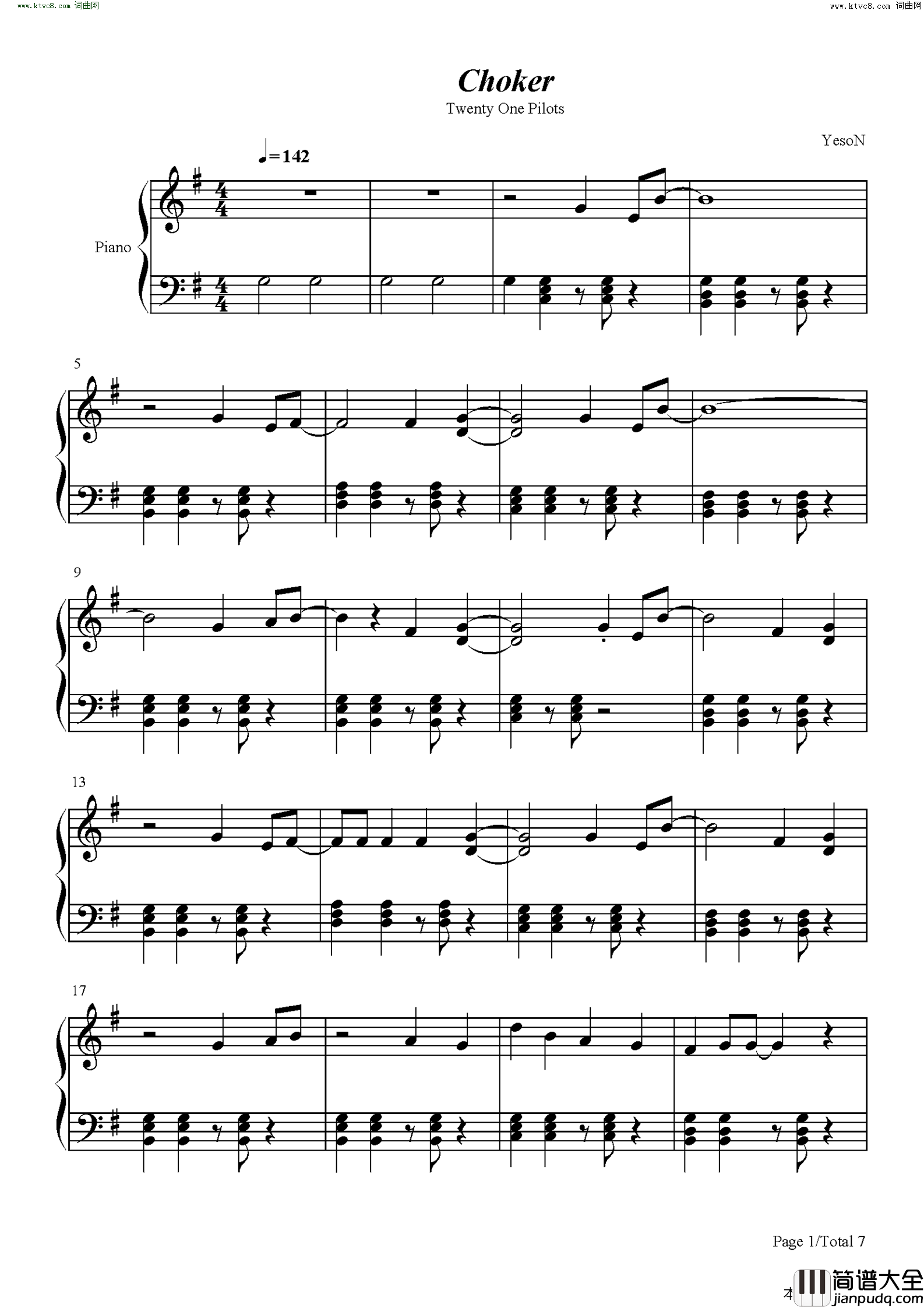 Choker简谱_Twenty_One_Pilots演唱