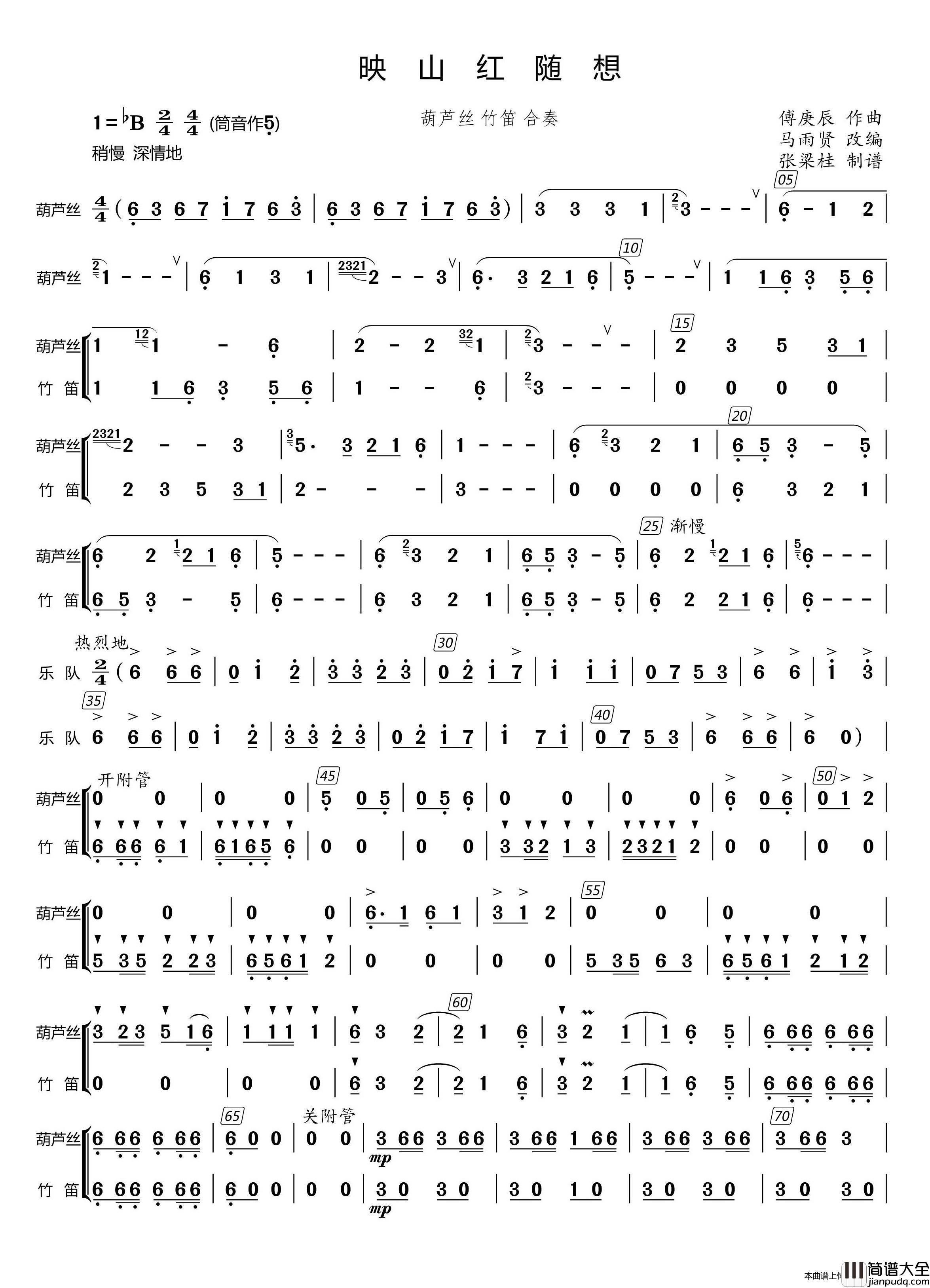 映山红随想（葫芦丝竹笛合奏）简谱_演唱_博士制作曲谱