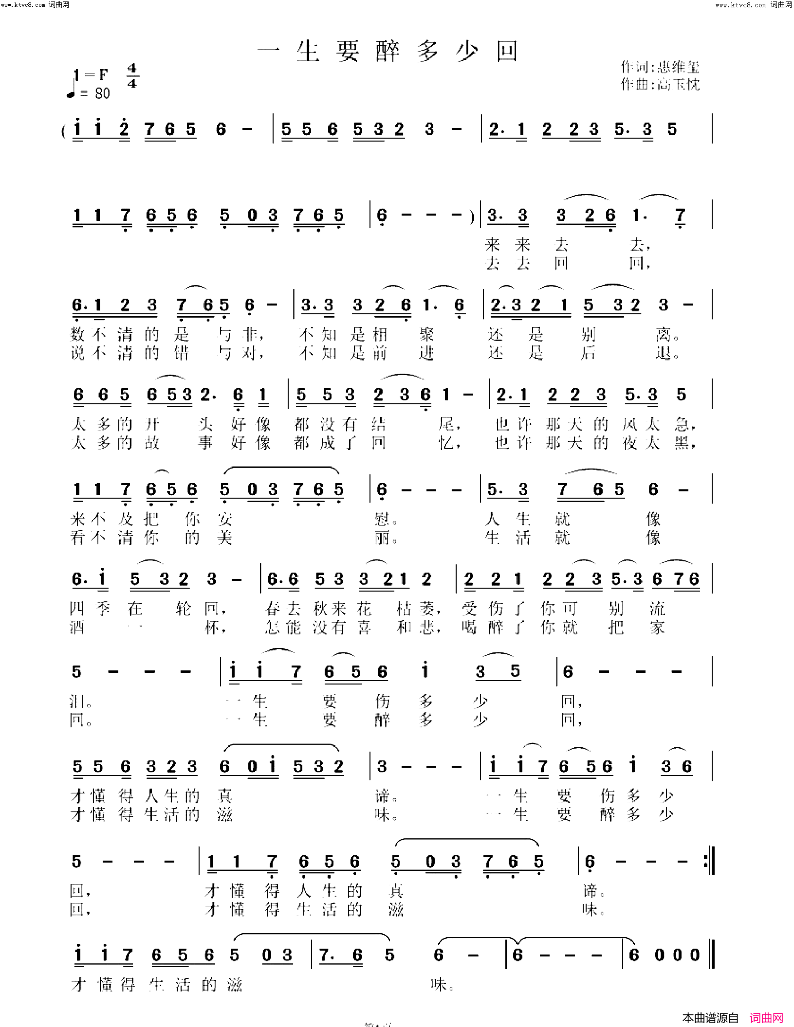 一生要醉多少回简谱_惠维玺曲谱