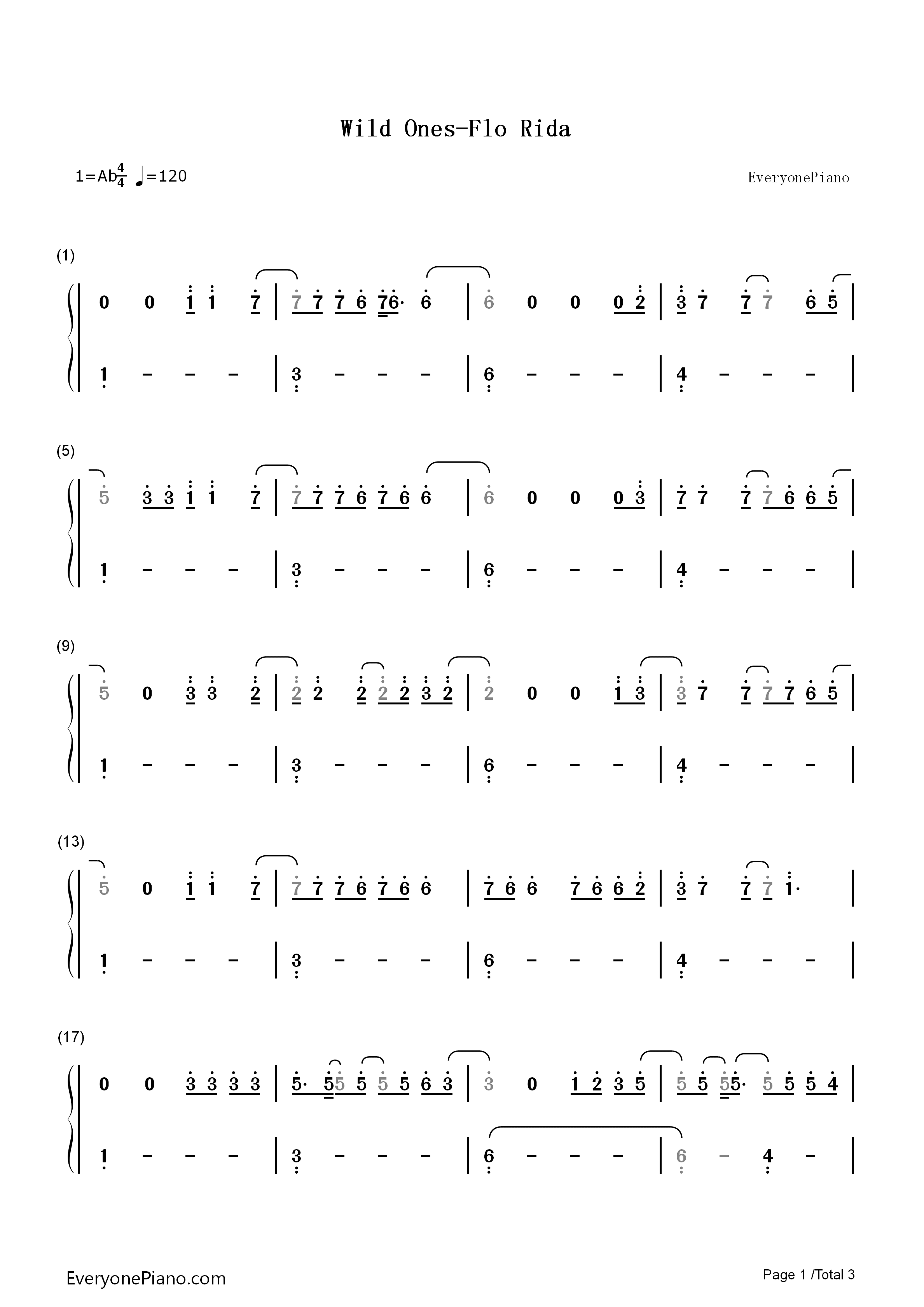 Wild_Ones钢琴简谱_Flo_Rida演唱