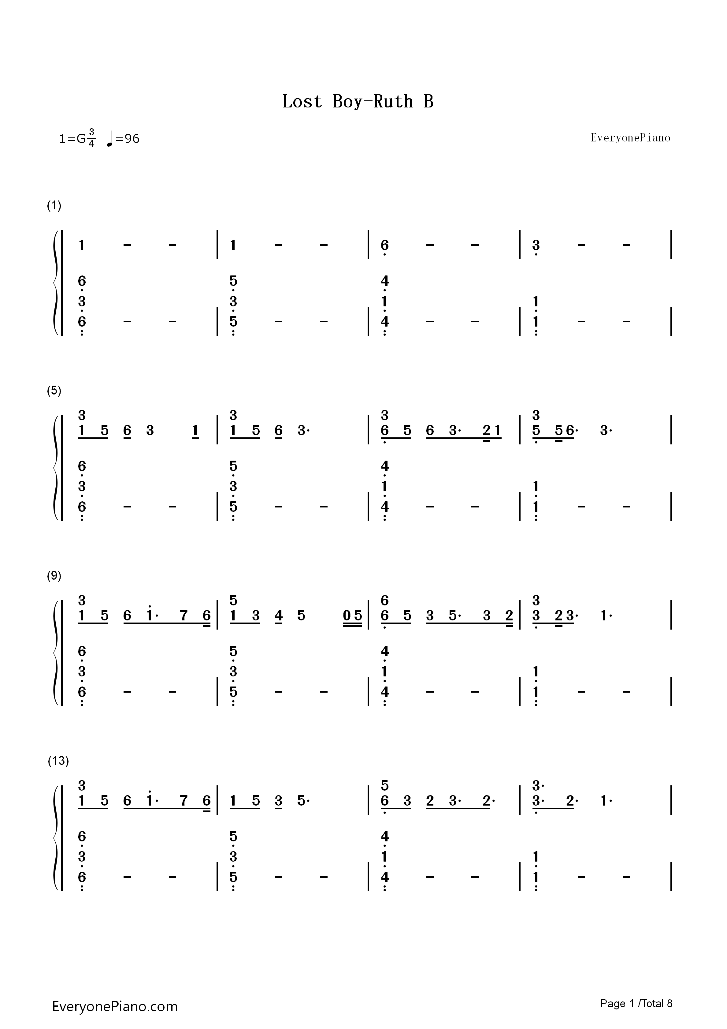 Lost_Boy钢琴简谱_Ruth_B演唱