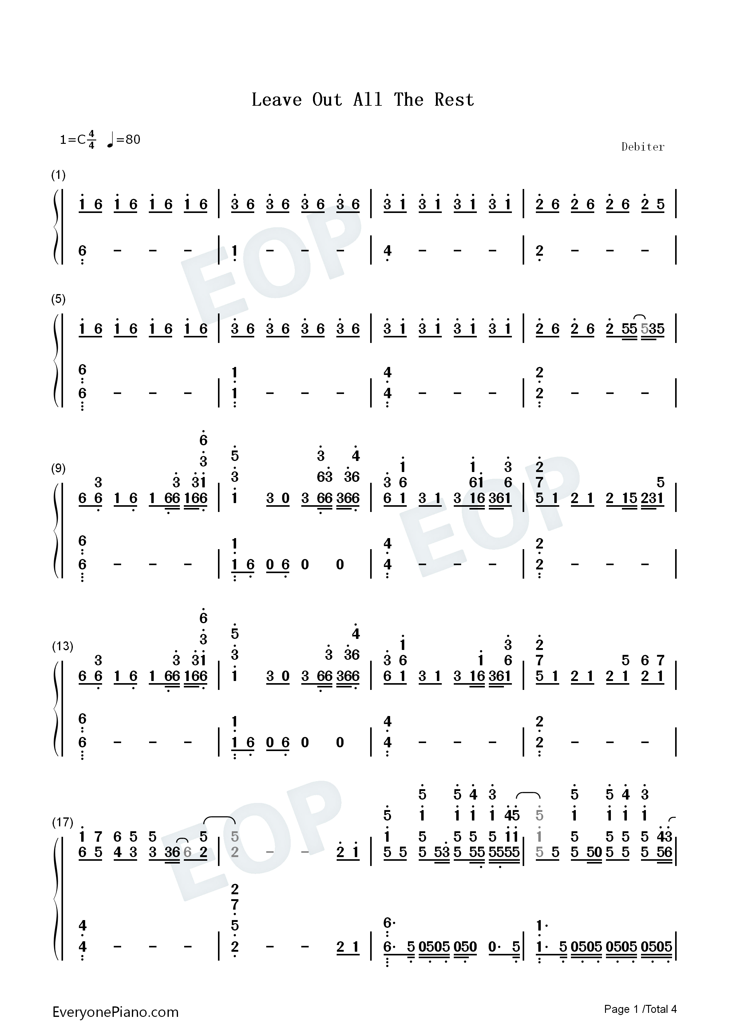 Leave_Out_All_the_Rest钢琴简谱_Linkin_Park演唱