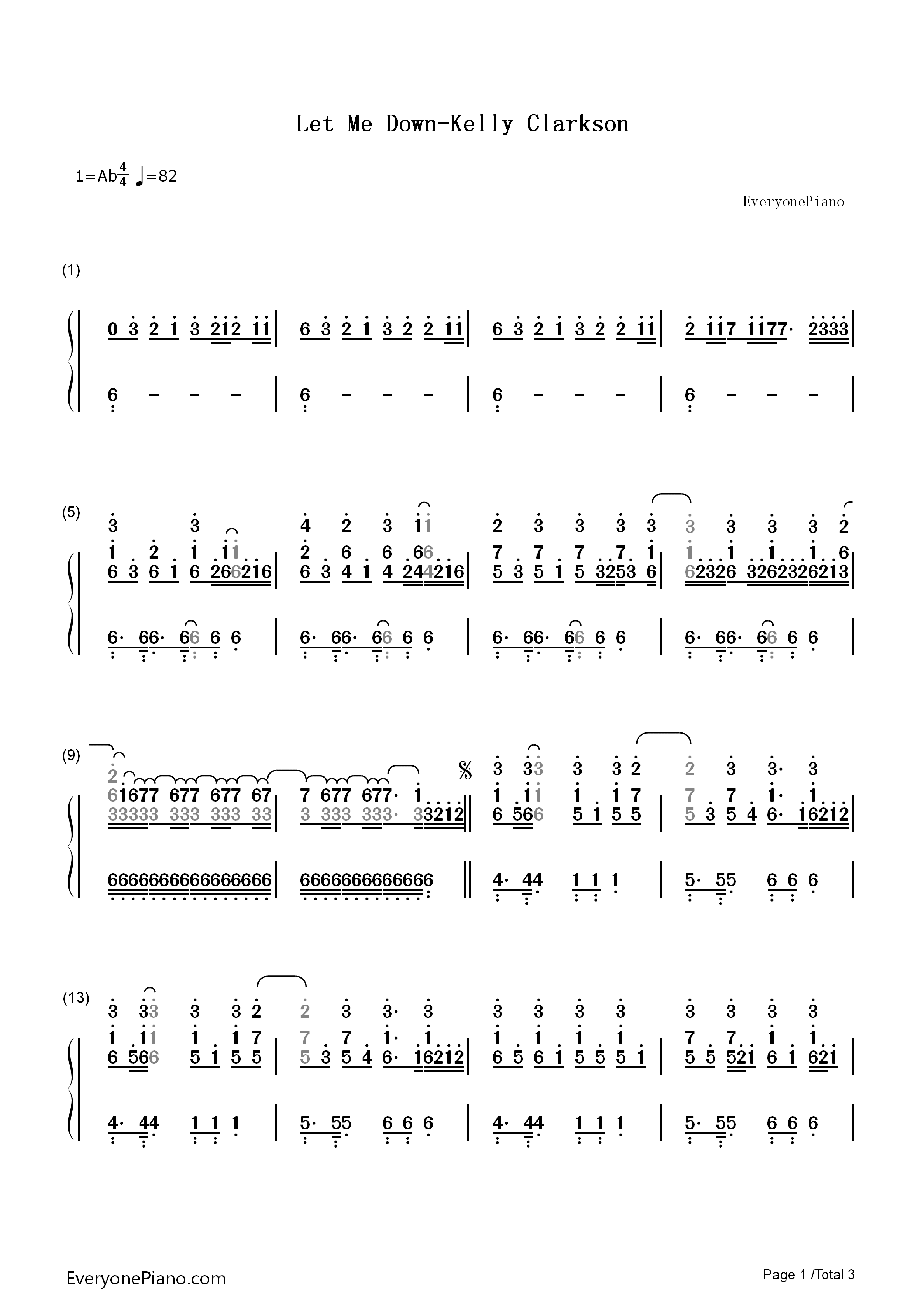 Let_Me_Down钢琴简谱_Kelly_Clarkson演唱