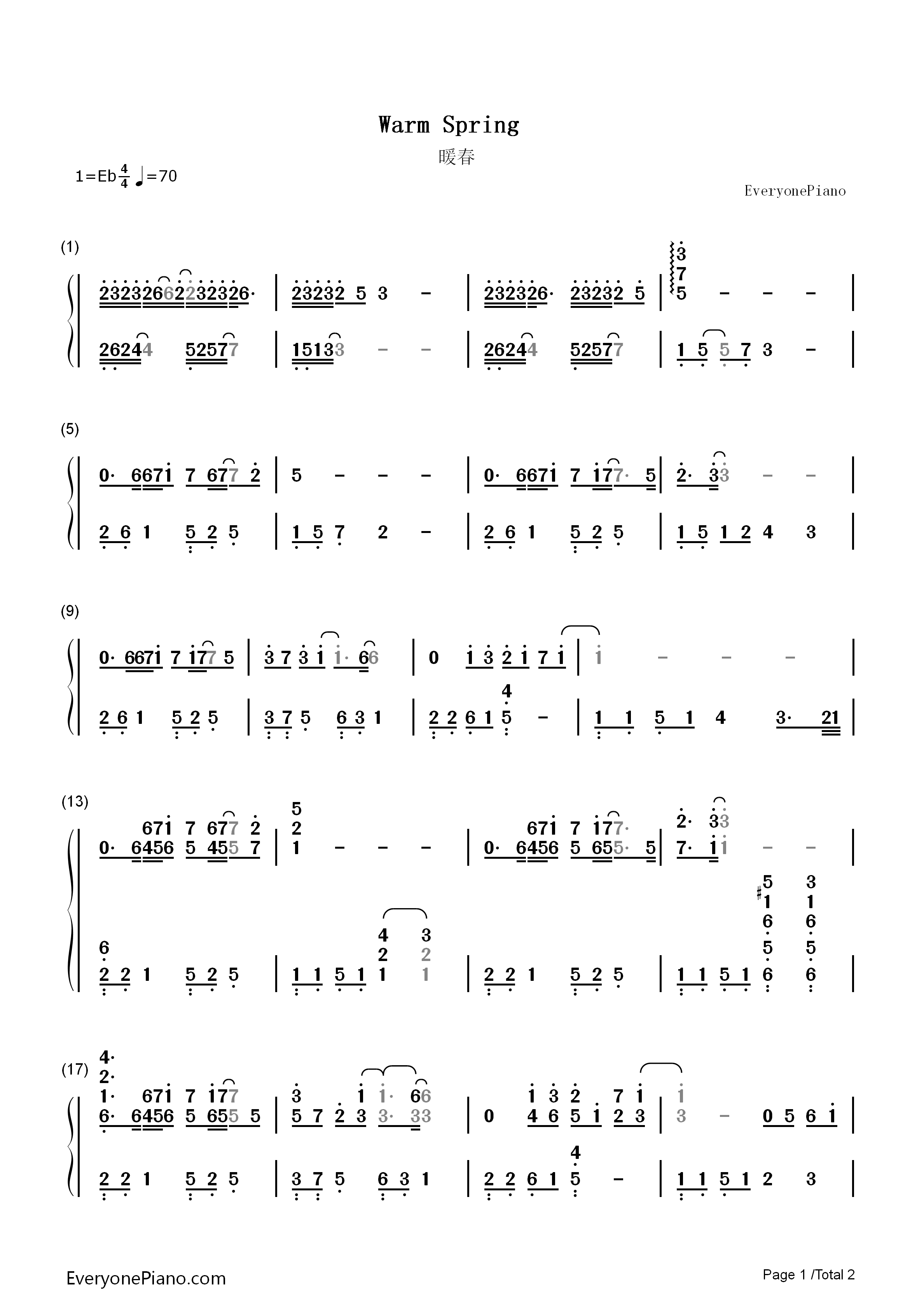 暖春钢琴简谱_暖春_牛奶咖啡演唱