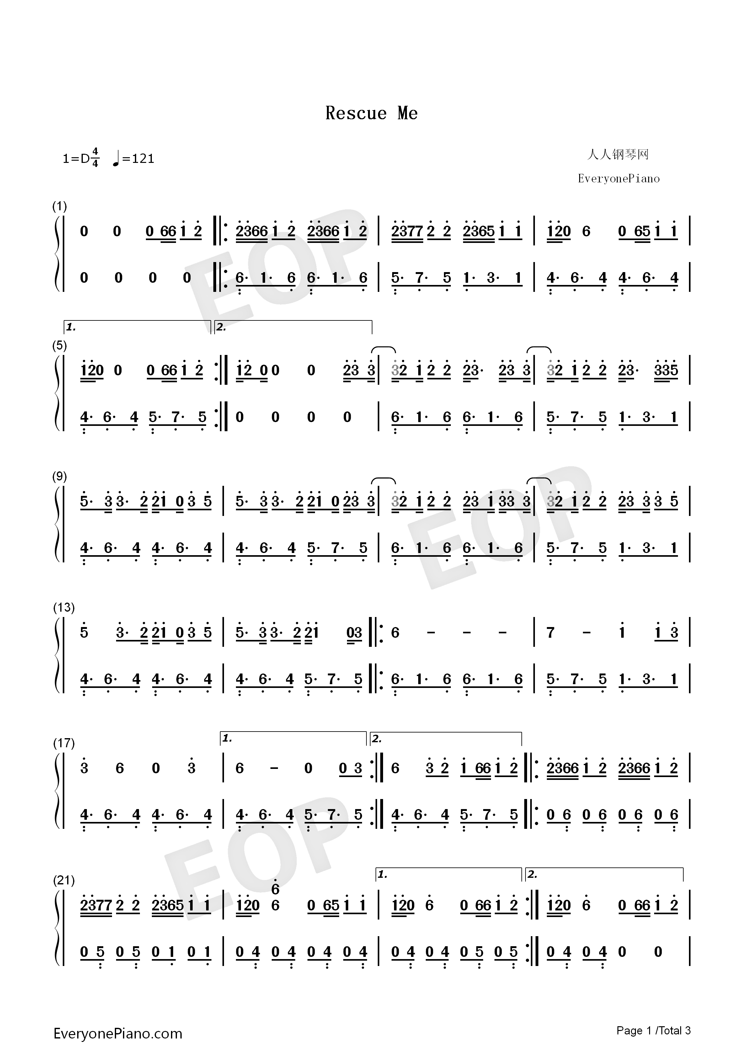 Rescue_Me钢琴简谱_OneRepublic演唱