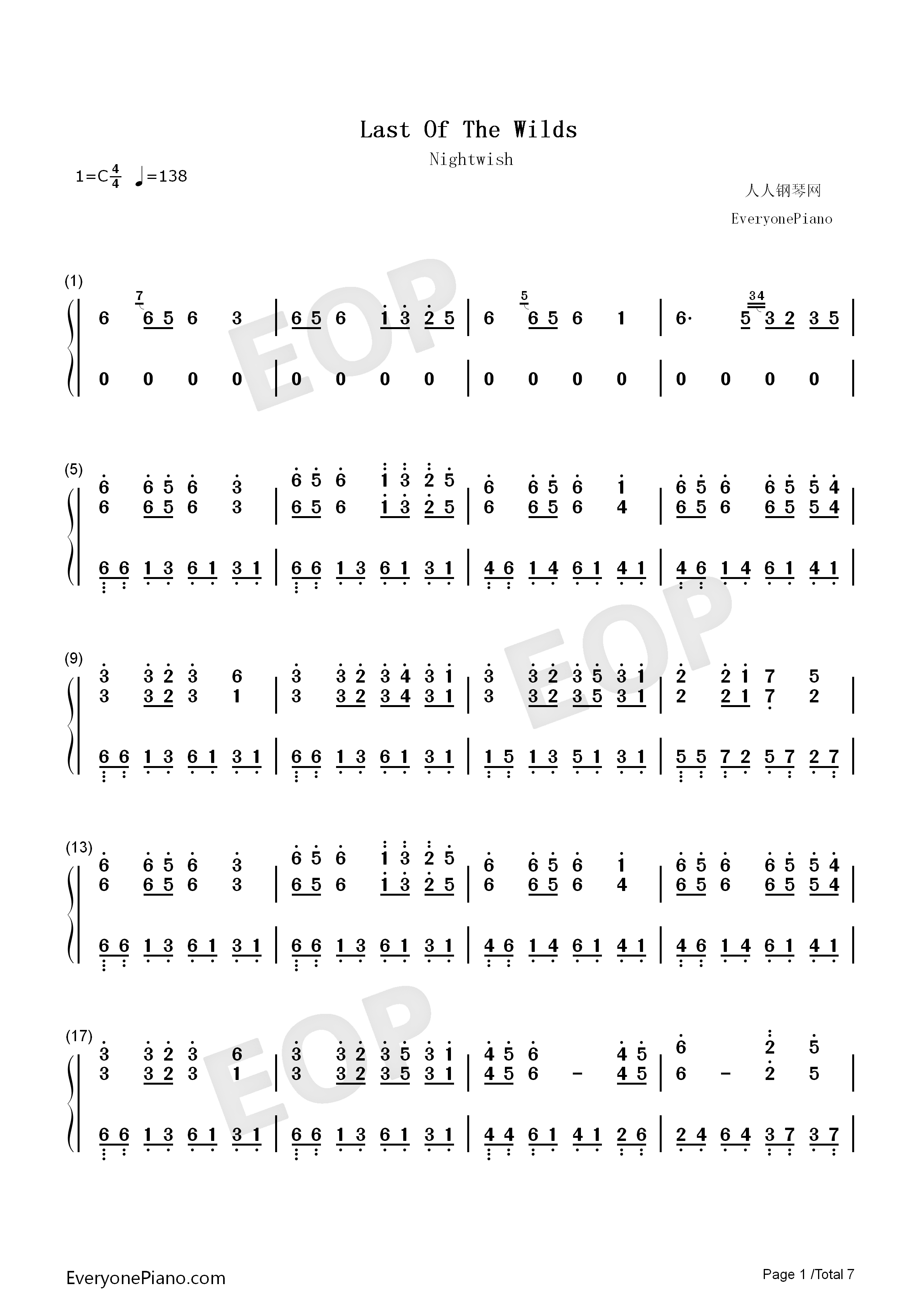 Last_of_the_Wilds钢琴简谱_Nightwish演唱