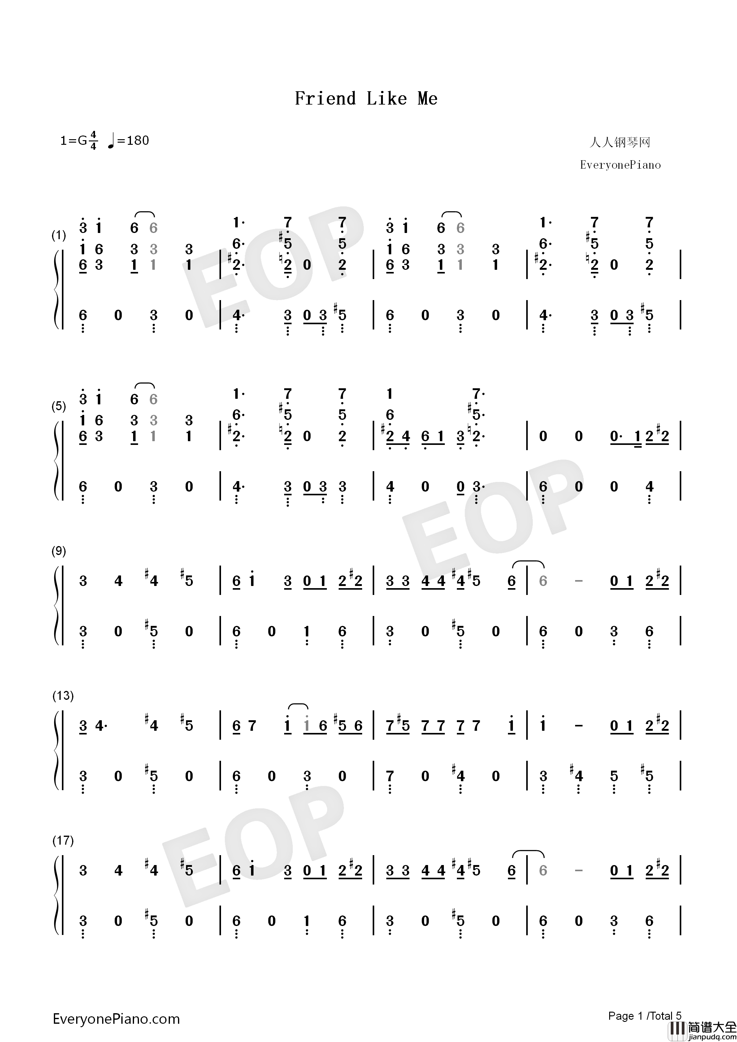 Friend_Like_Me钢琴简谱_Will_Smith演唱