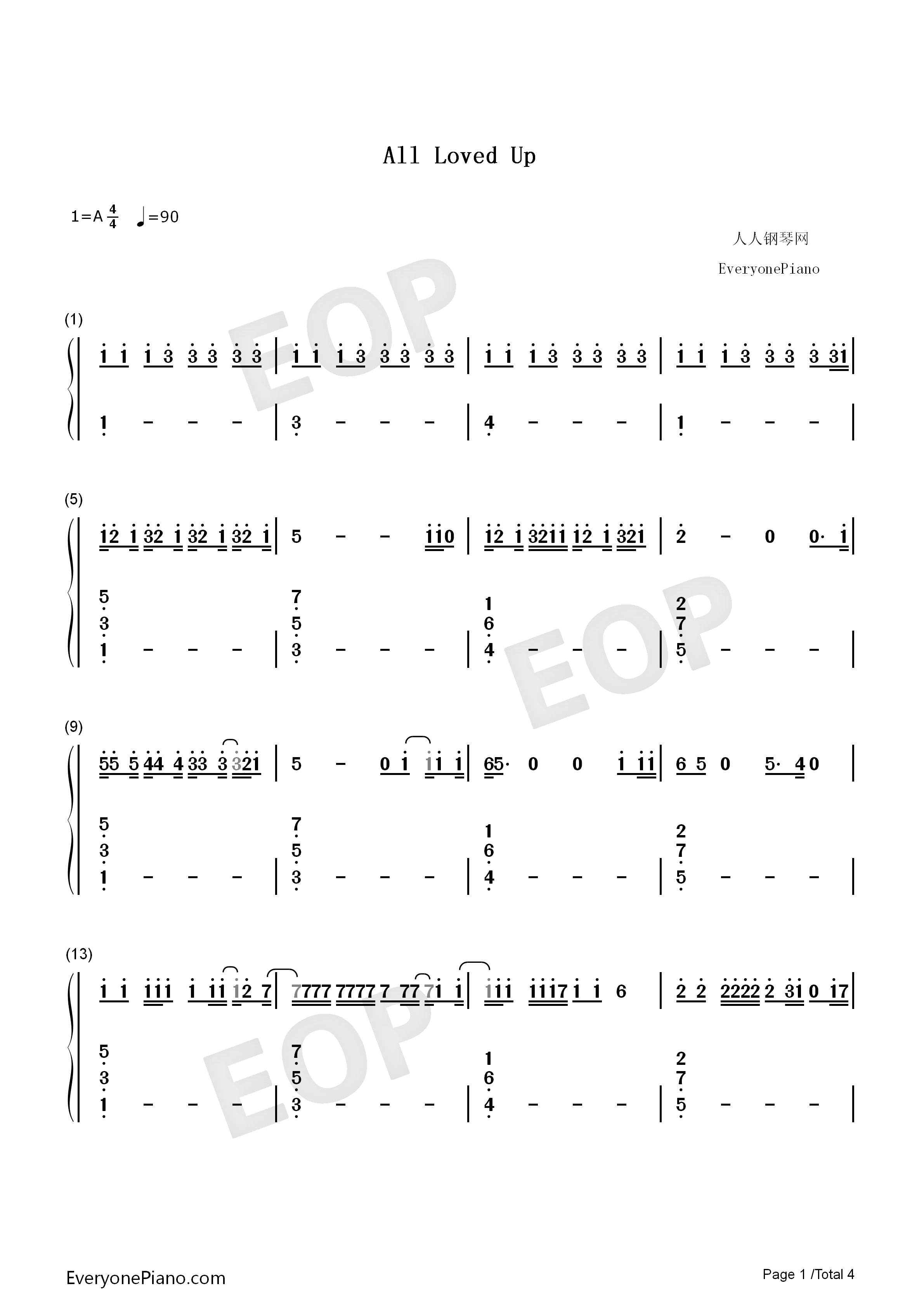 All_Loved_Up钢琴简谱_Amy_Shark演唱