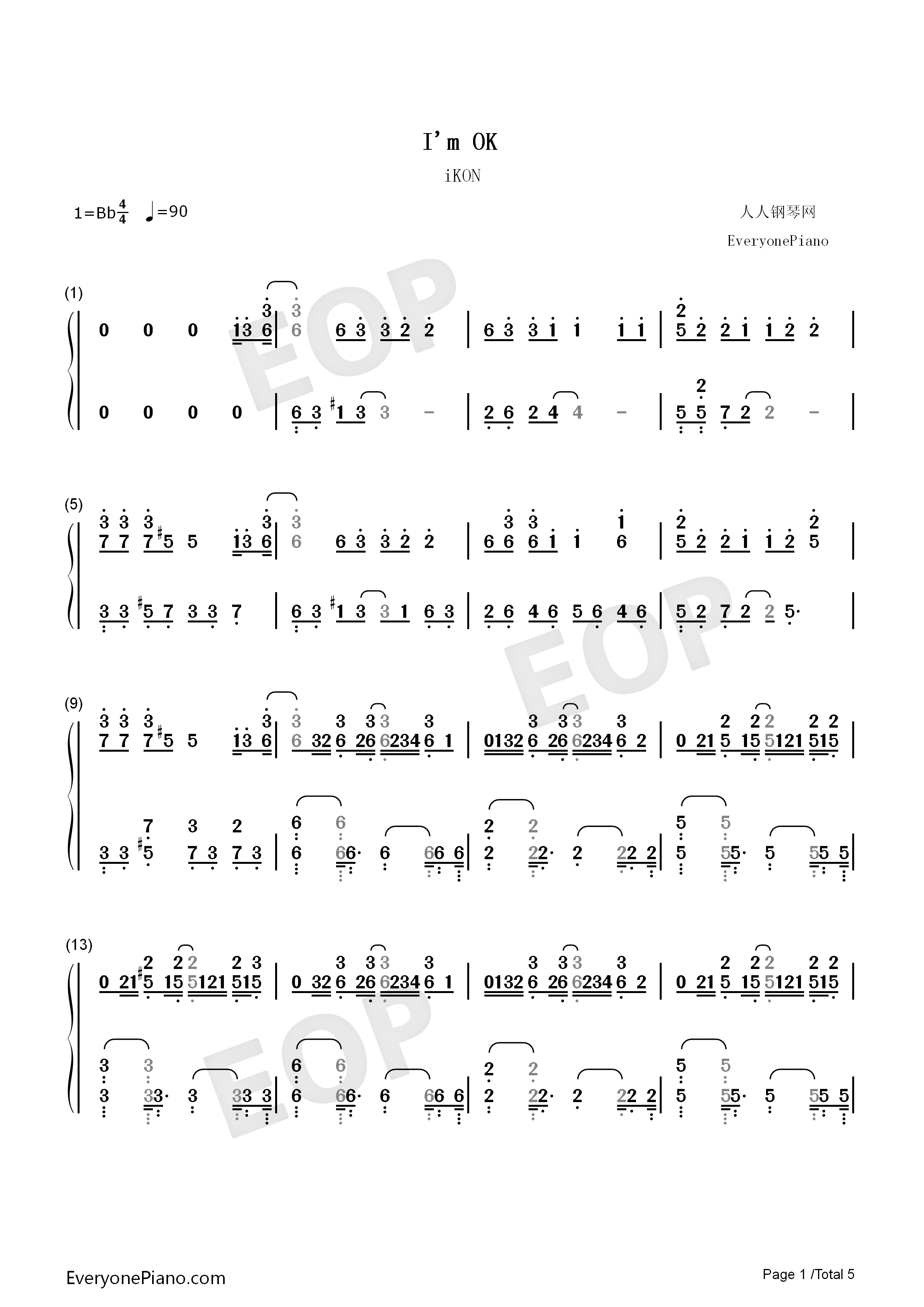 IM_OK钢琴简谱_iKon演唱