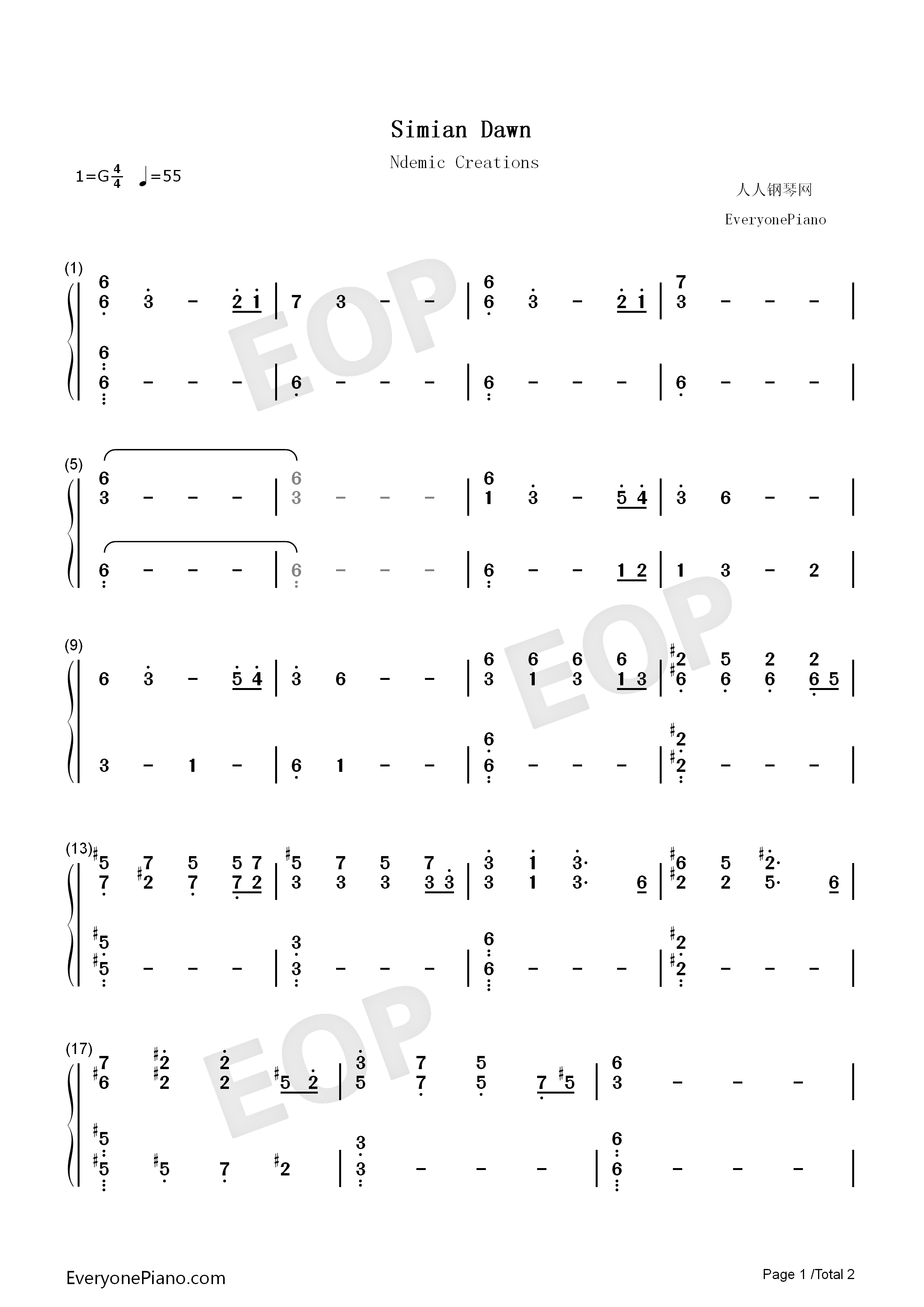 Simian_Dawn钢琴简谱_Ndemic_Creations演唱