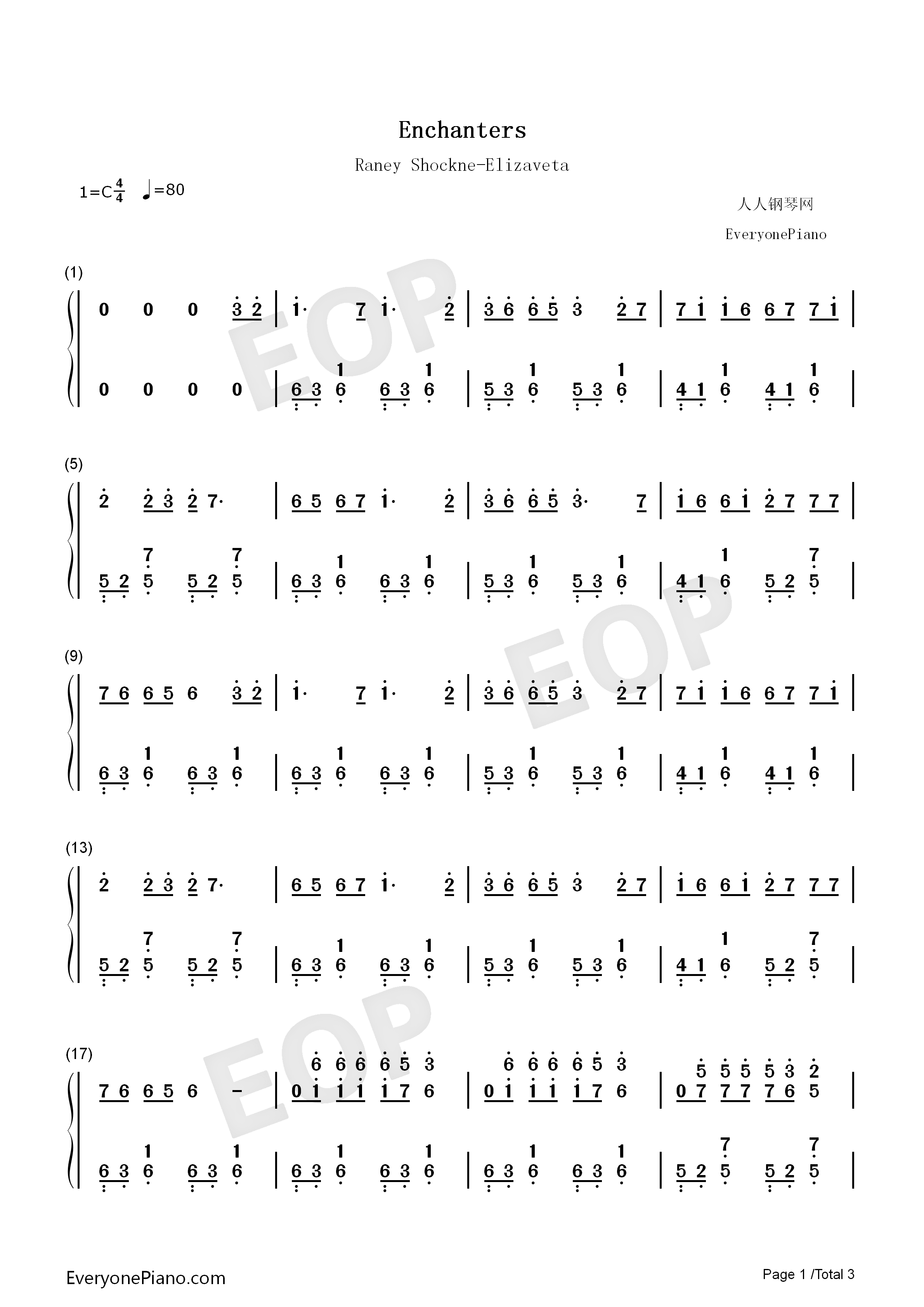 Enchanters钢琴简谱_Raney_Shockne_Elizaveta_Nick_Stoubis演唱