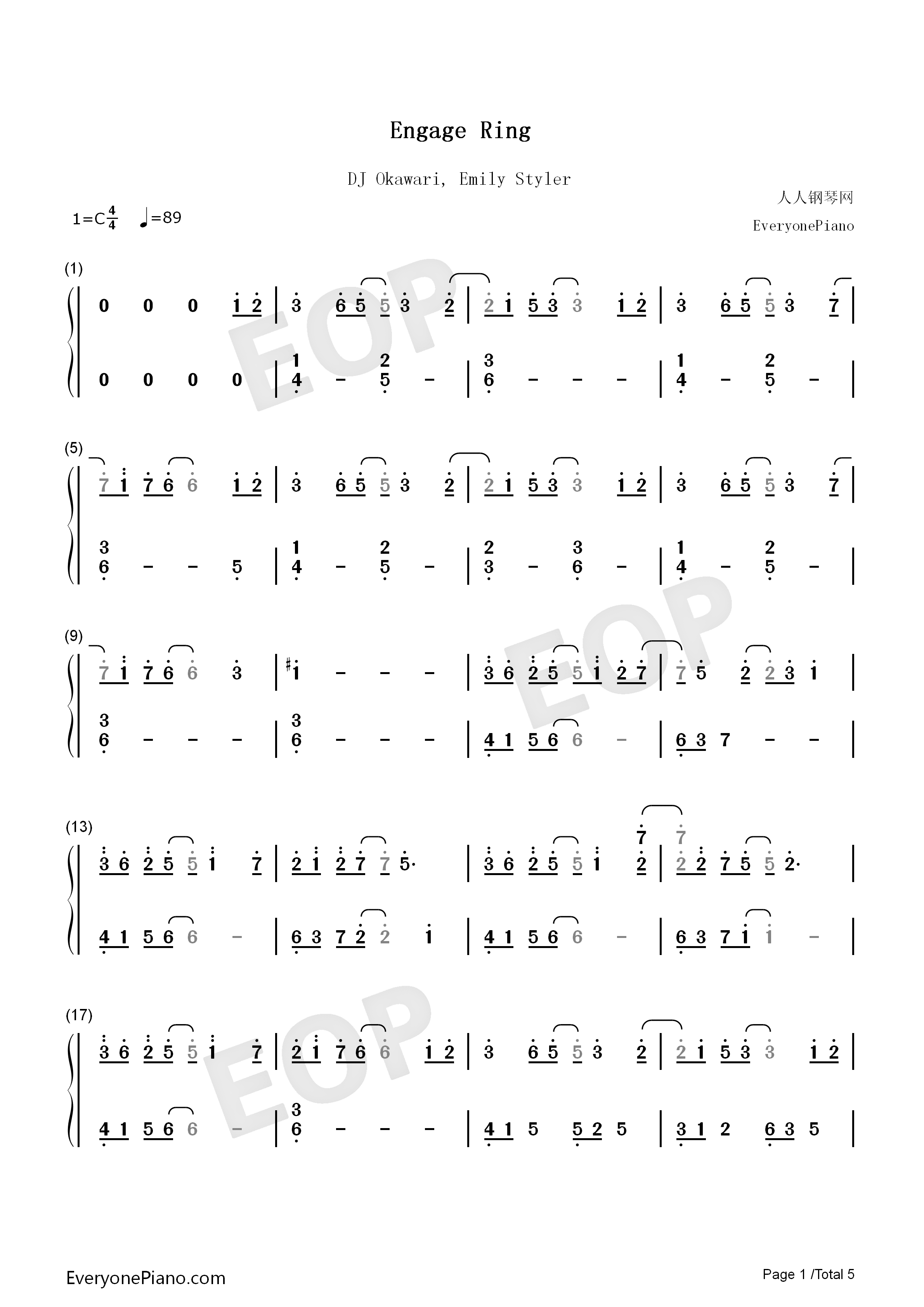 Engage_Ring钢琴简谱_DJ_Okawari_Emily_Styler演唱