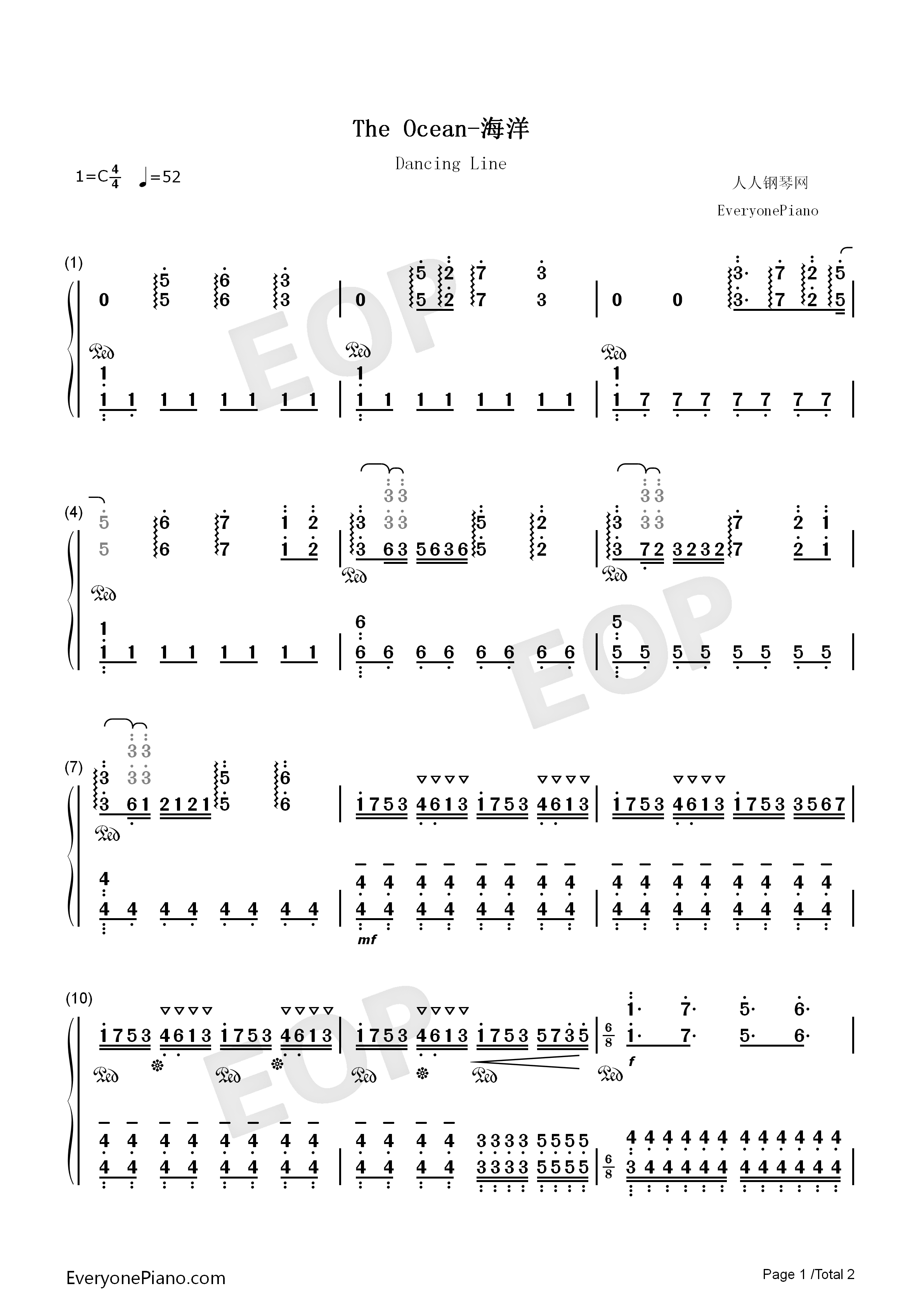 The_Ocean钢琴简谱_猎豹移动公司演唱