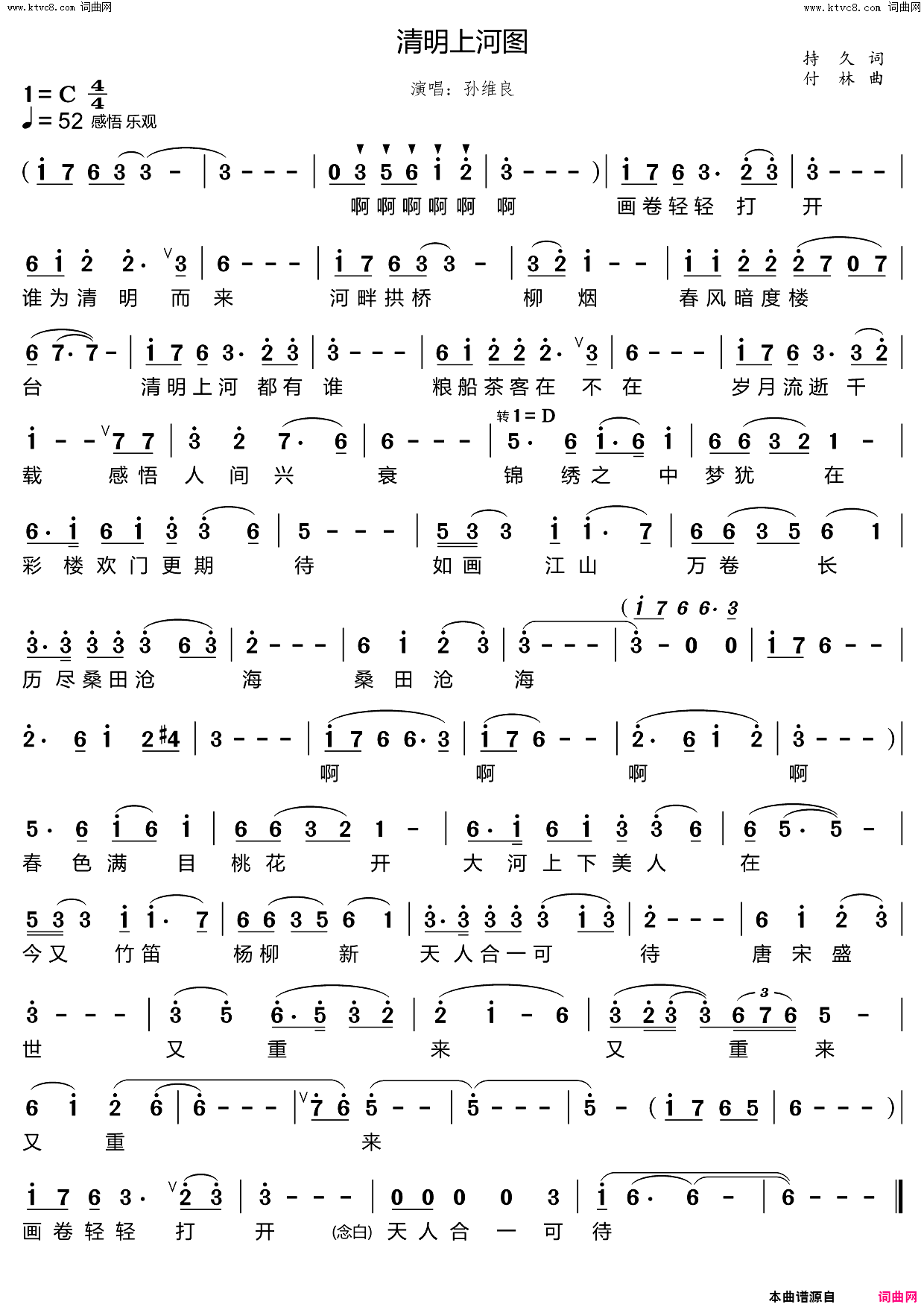 清明上河图简谱_孙维良演唱_持久/付林词曲