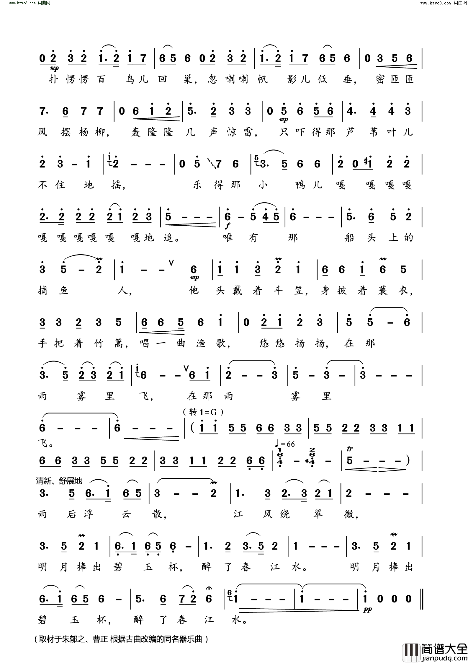 渔舟唱晚简谱_陈俊华演唱_刘麟/王志信词曲