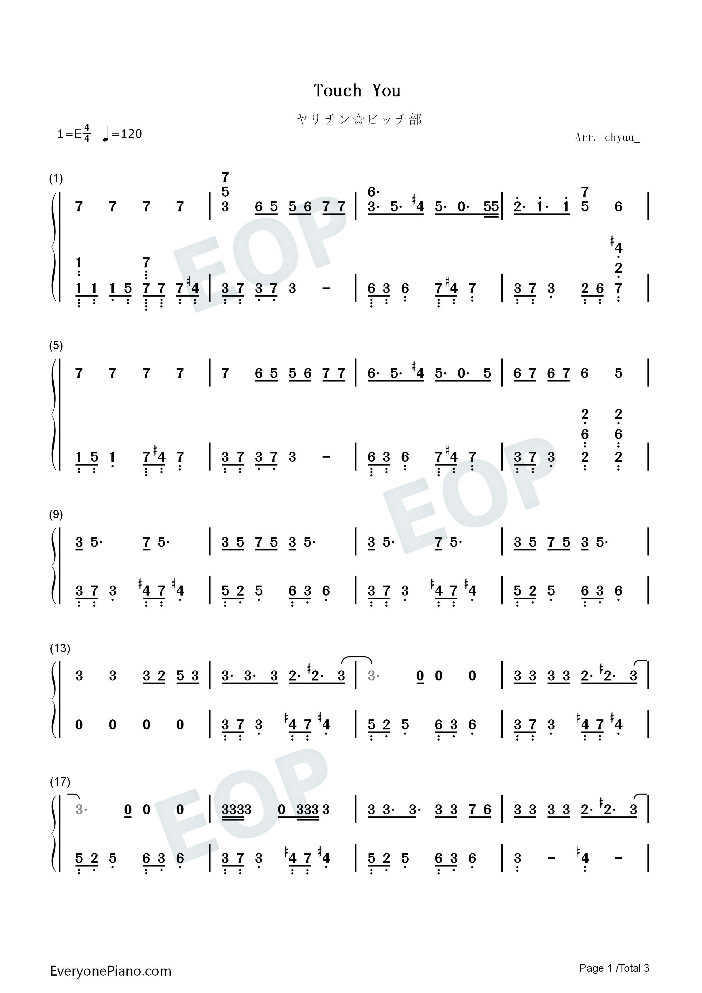 Touch_You钢琴简谱_ゆよゆっぺ_间宫丈裕演唱