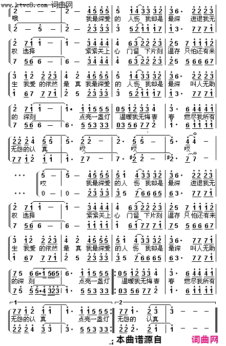 最爱的人伤我最深男女声二重唱简谱_张雨生张惠妹演唱_邬裕康/陈志远词曲