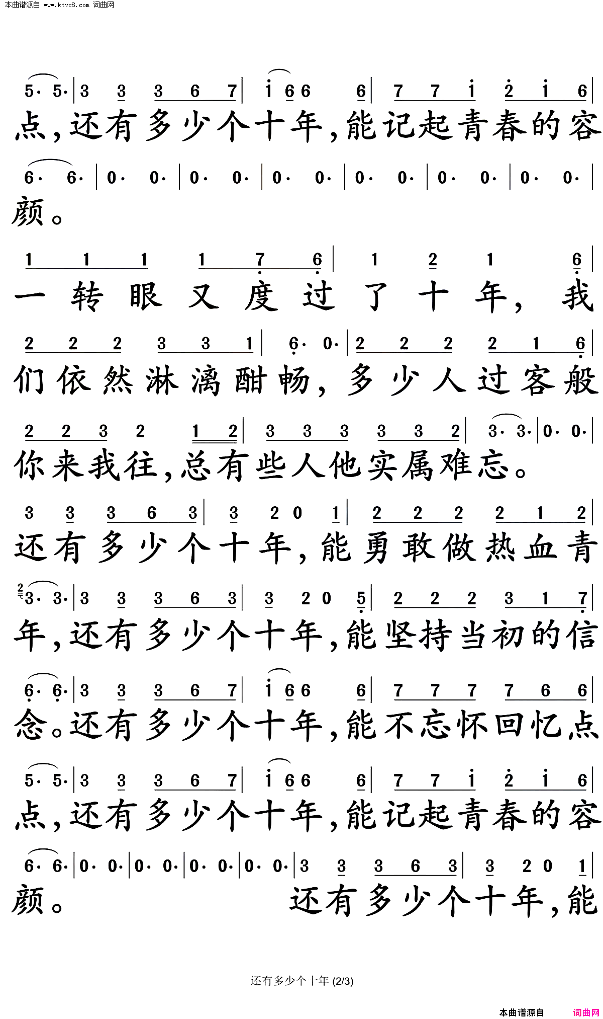 还有多少个十年简谱_沈宁演唱_叶圣涛/叶圣涛词曲