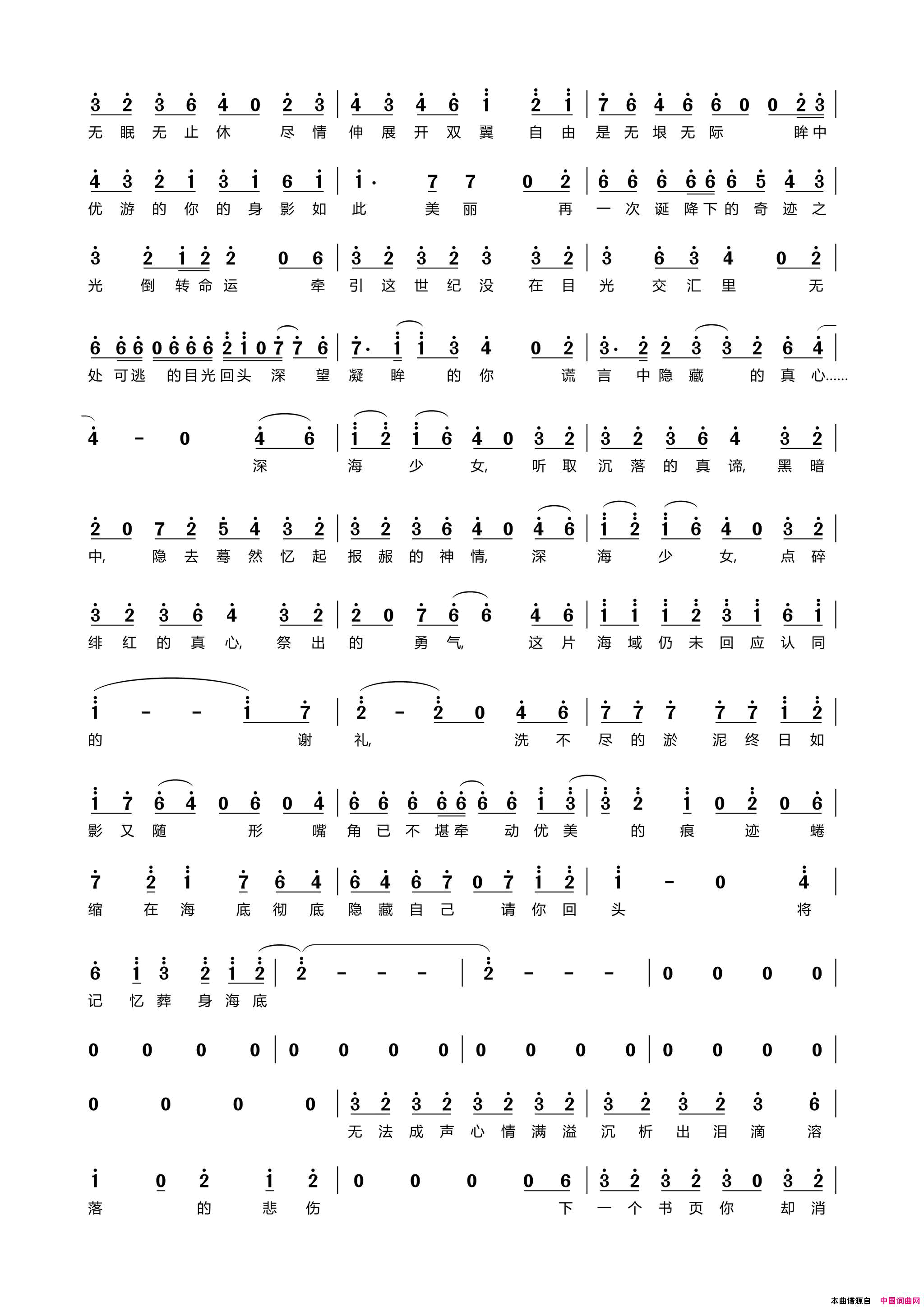 深海少女简谱_洛天依演唱_ゆうゆ/ゆうゆ词曲