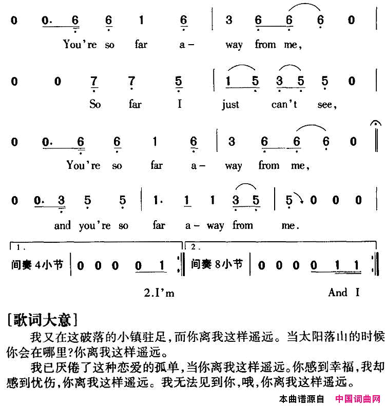 SoFarAway这样遥远简谱_险境乐队演唱