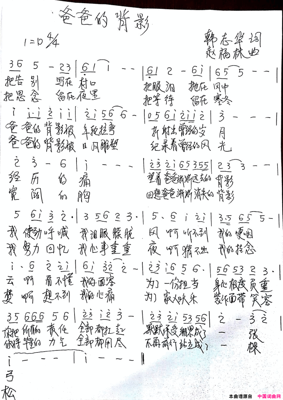 爸爸的背影简谱