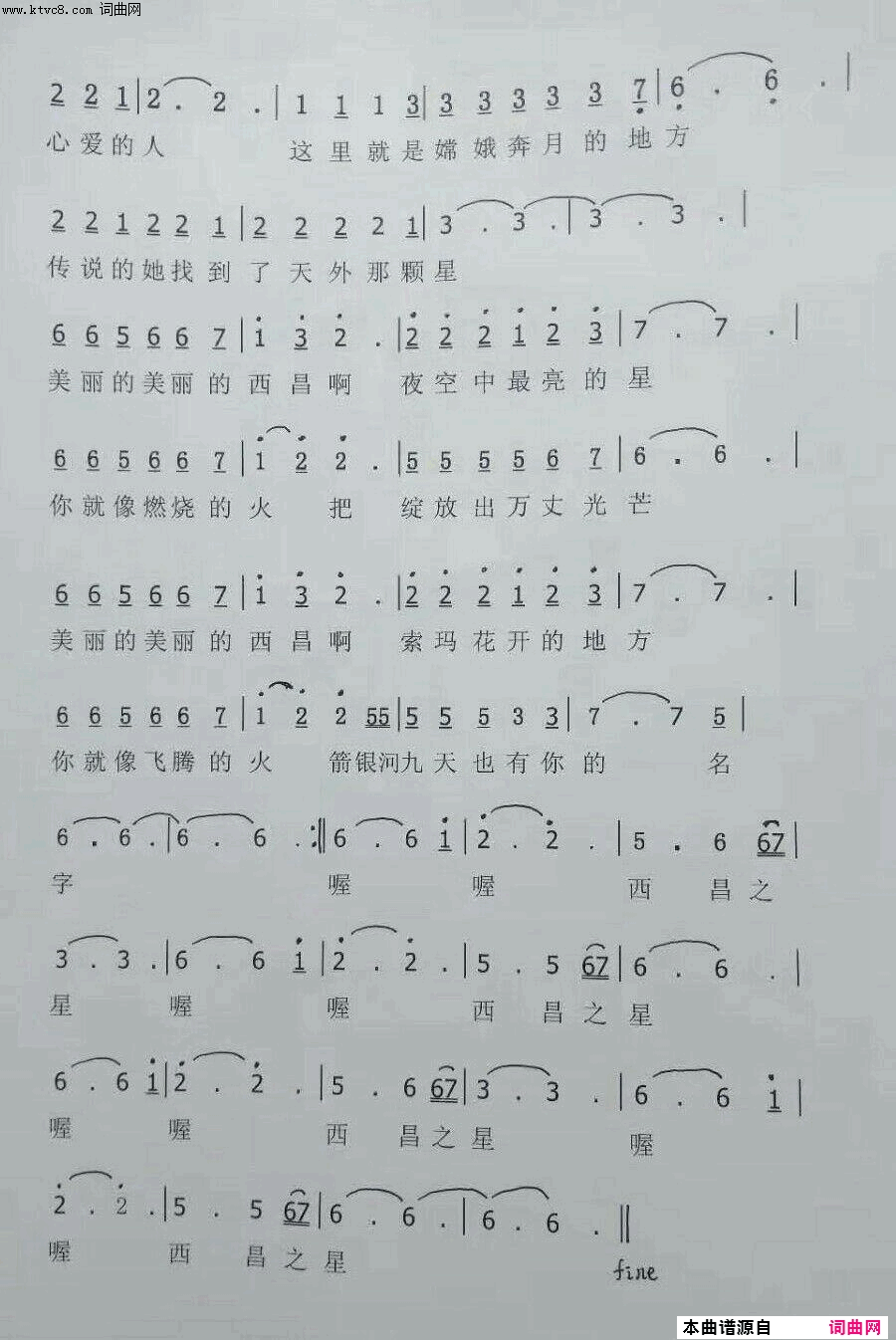 西昌之星银河九天也有你的名字简谱