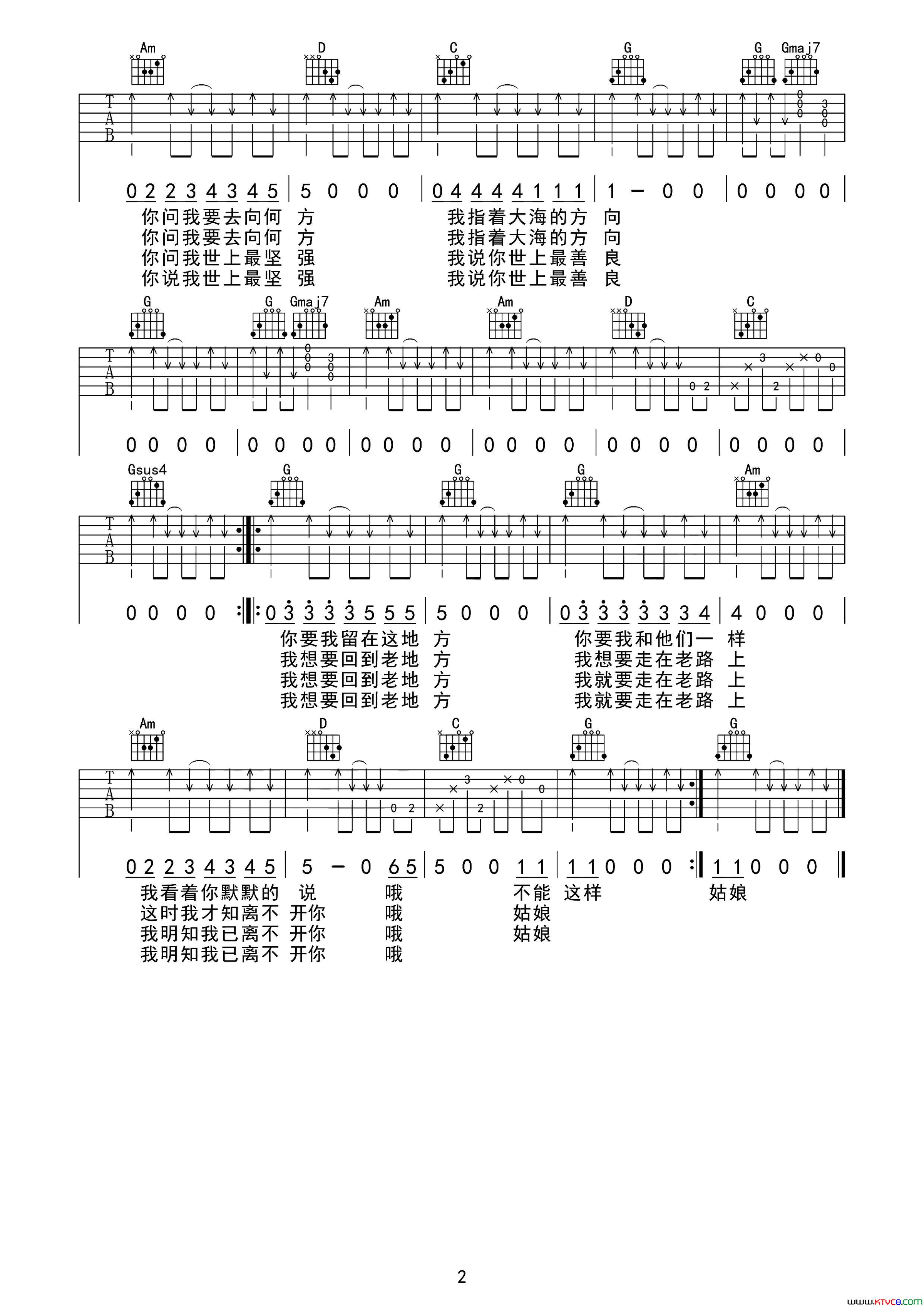 花房姑娘吉他六线谱简谱_崔健演唱