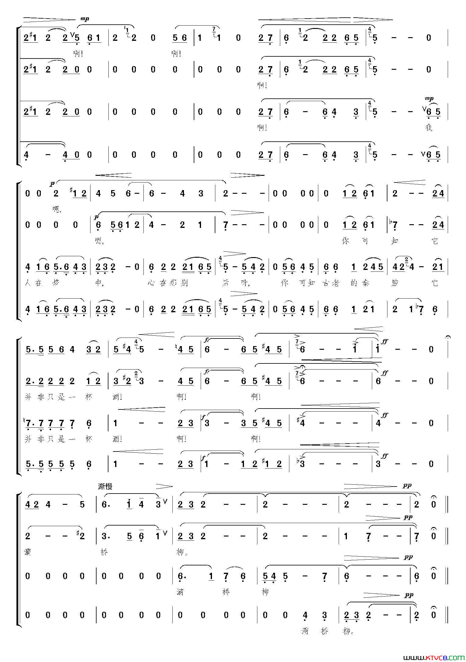 灞桥柳陈述刘编合唱、简谱版简谱