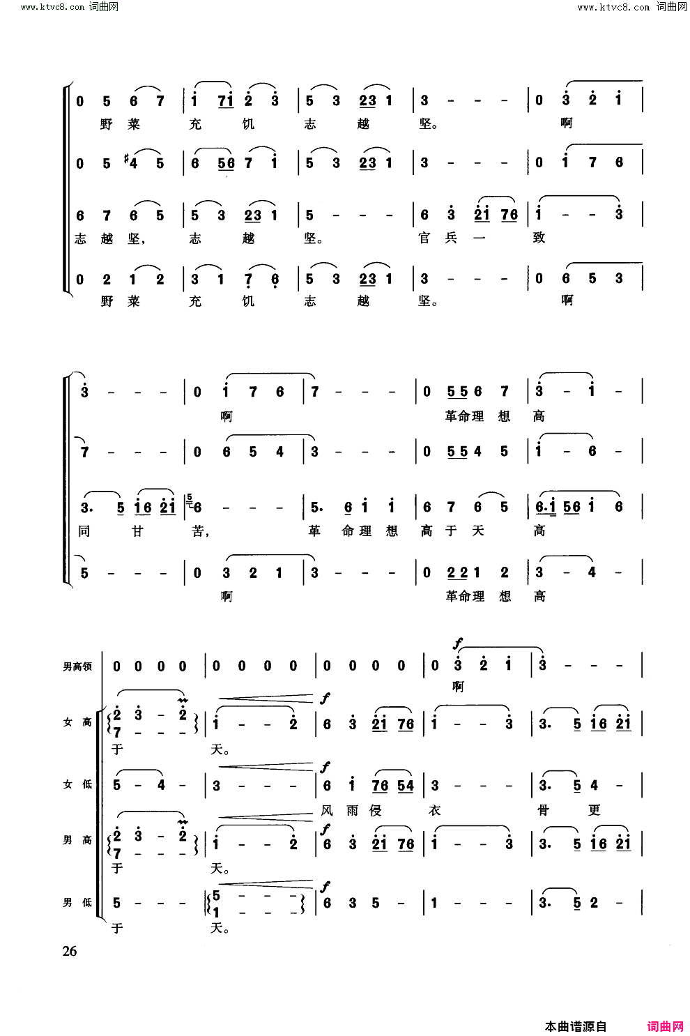 过雪山草地长征组歌合唱六简谱_战友歌舞团演唱_肖华/晨耕、唐诃、生茂词曲