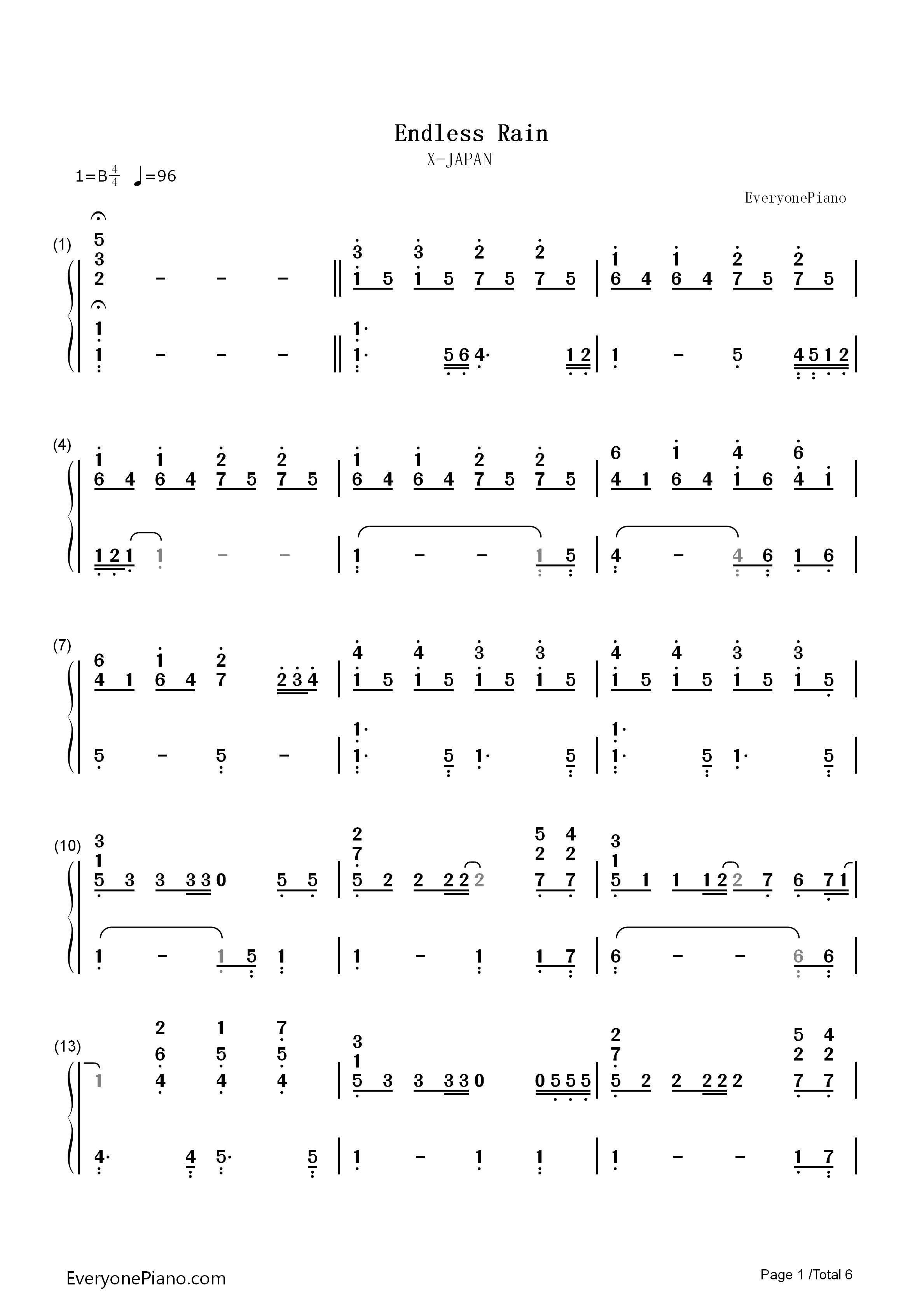 Endless_Rain钢琴简谱_X_JAPAN演唱