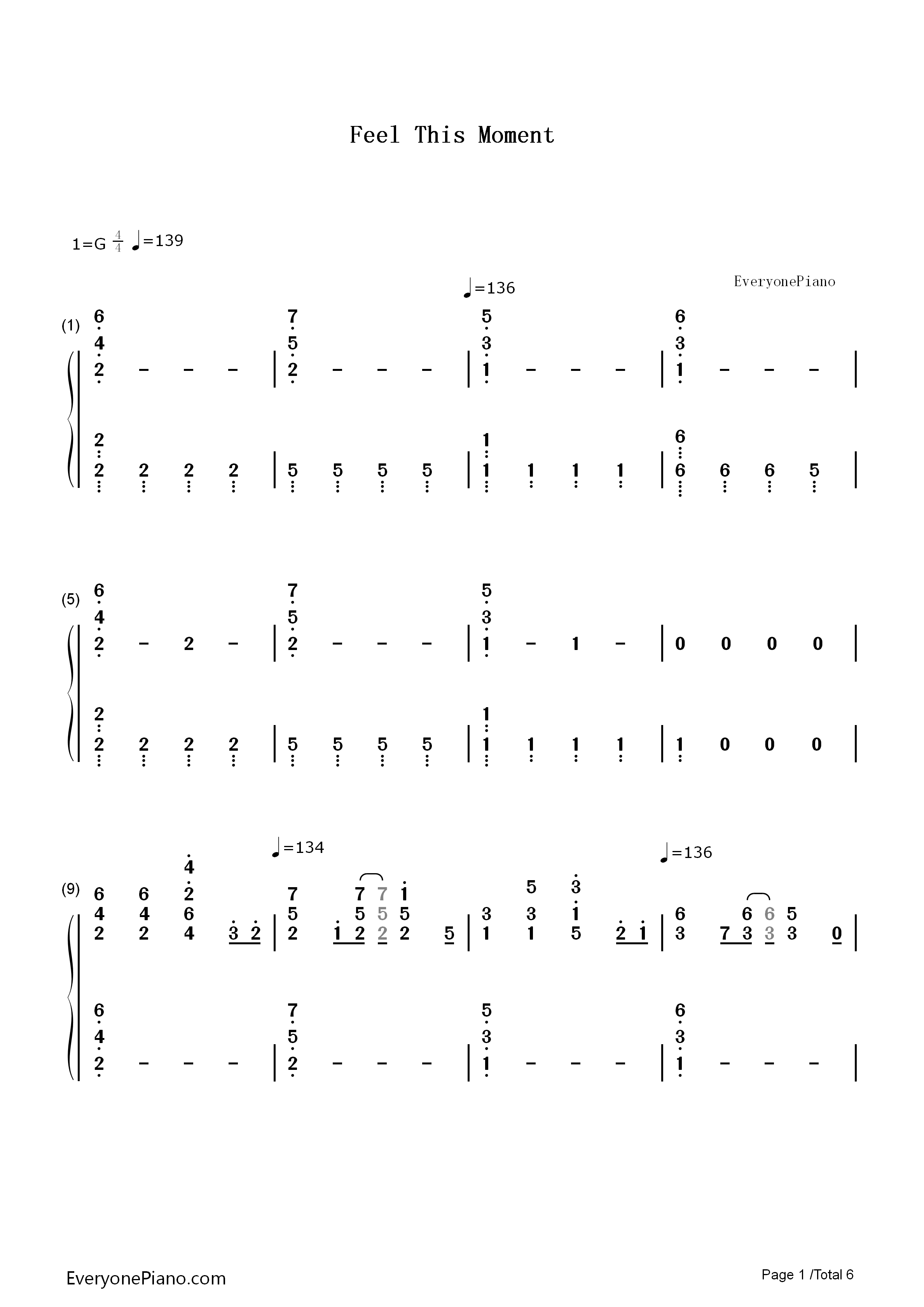 Feel_This_Moment钢琴简谱_Pitbull_ft._Christina_Aguilera演唱